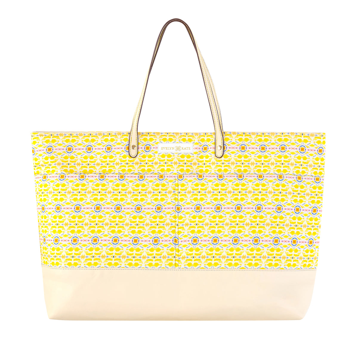 Double Lemon with Marigold Canvas Tote with Leather Base