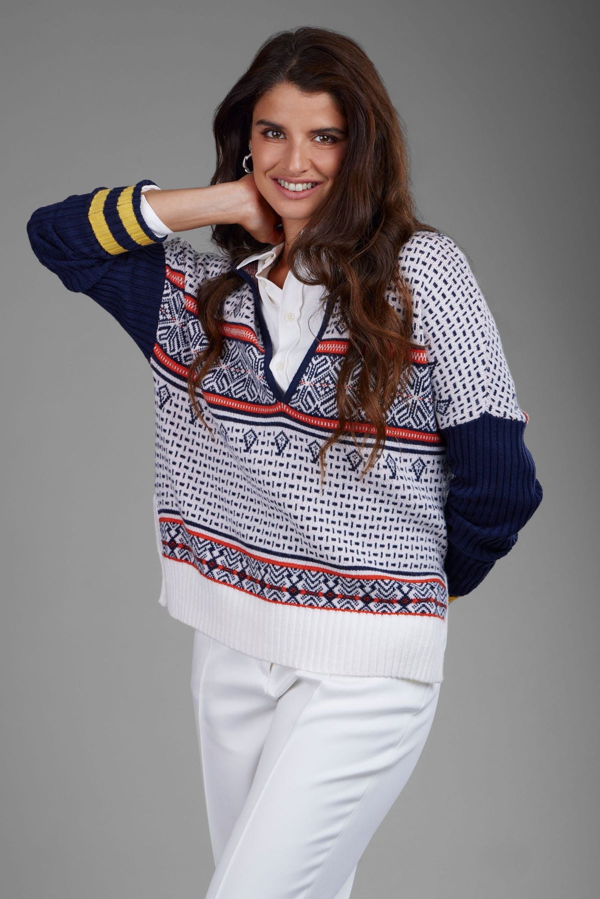 Nordic Knit Pullover Sweater - Blue Multi