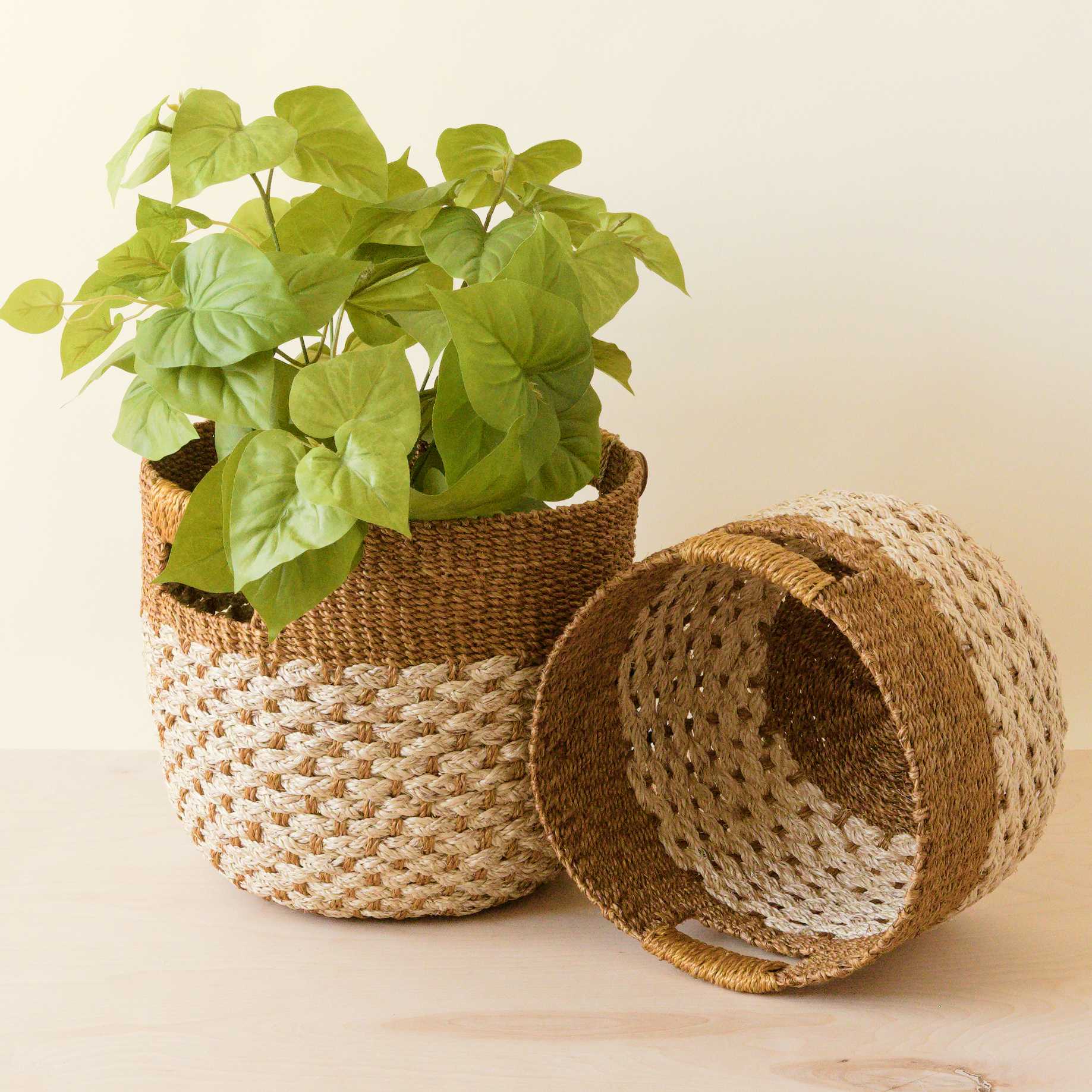 - Golden Brown Round Bakets, set of 2 - Handcrafted Bins | LIKHA - LIKHÂ