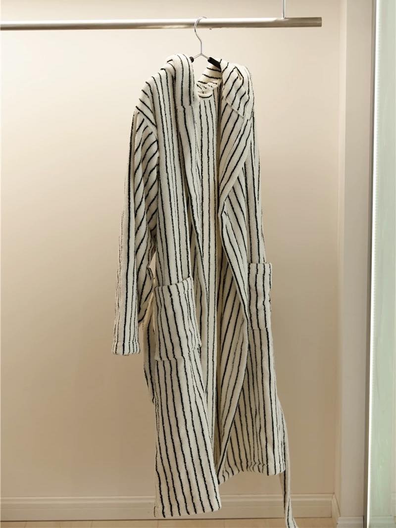 Retro 100% ORGANIC Long - stapled Cotton Hooded Stripe Bath Robe - Retro Striped Bath Robe - INSPECIAL HOME