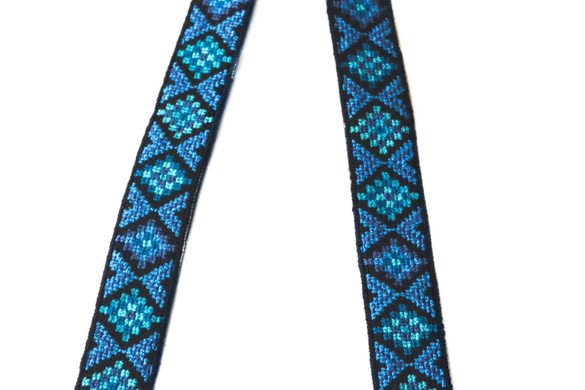 Mai Woven Bag Strap - Blue, green, and black crossbody woven hand embroidered cross stitch bag strap - Tin Marin Brand - Crossbody strap bag for women - handwoven bags and straps made by artisan communities
