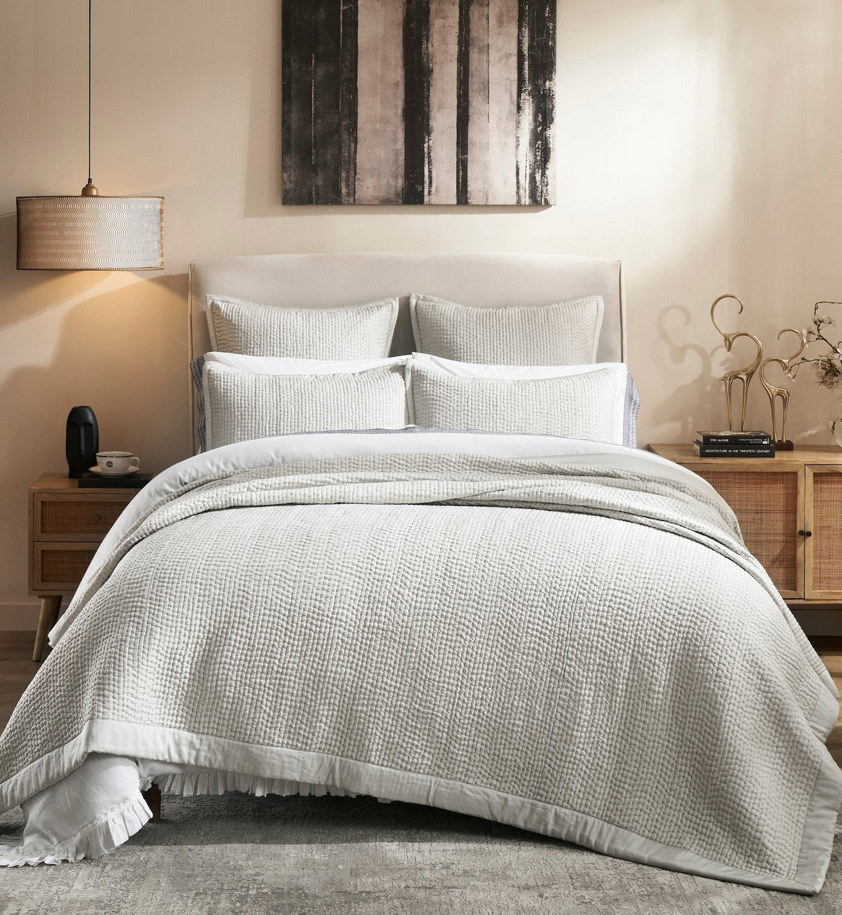 CL-165-11096_5|Crisp white textured coverlet on a classic bed in a bright, airy bedroom, providing sophisticated and inviting bedding.