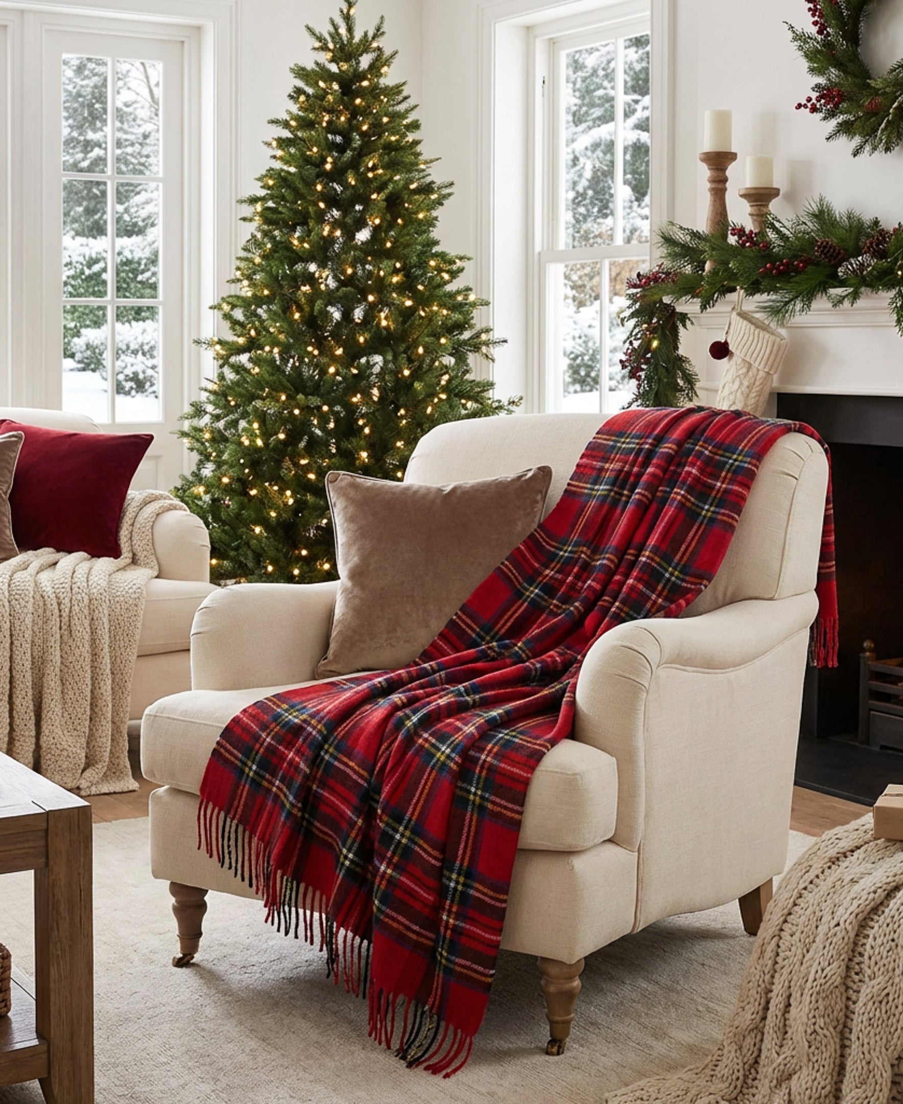 Highland Tweeds Shetland Lambswool Throw (Royal Stewart)-Throws and Blankets-[bar code]-Prince of Scots