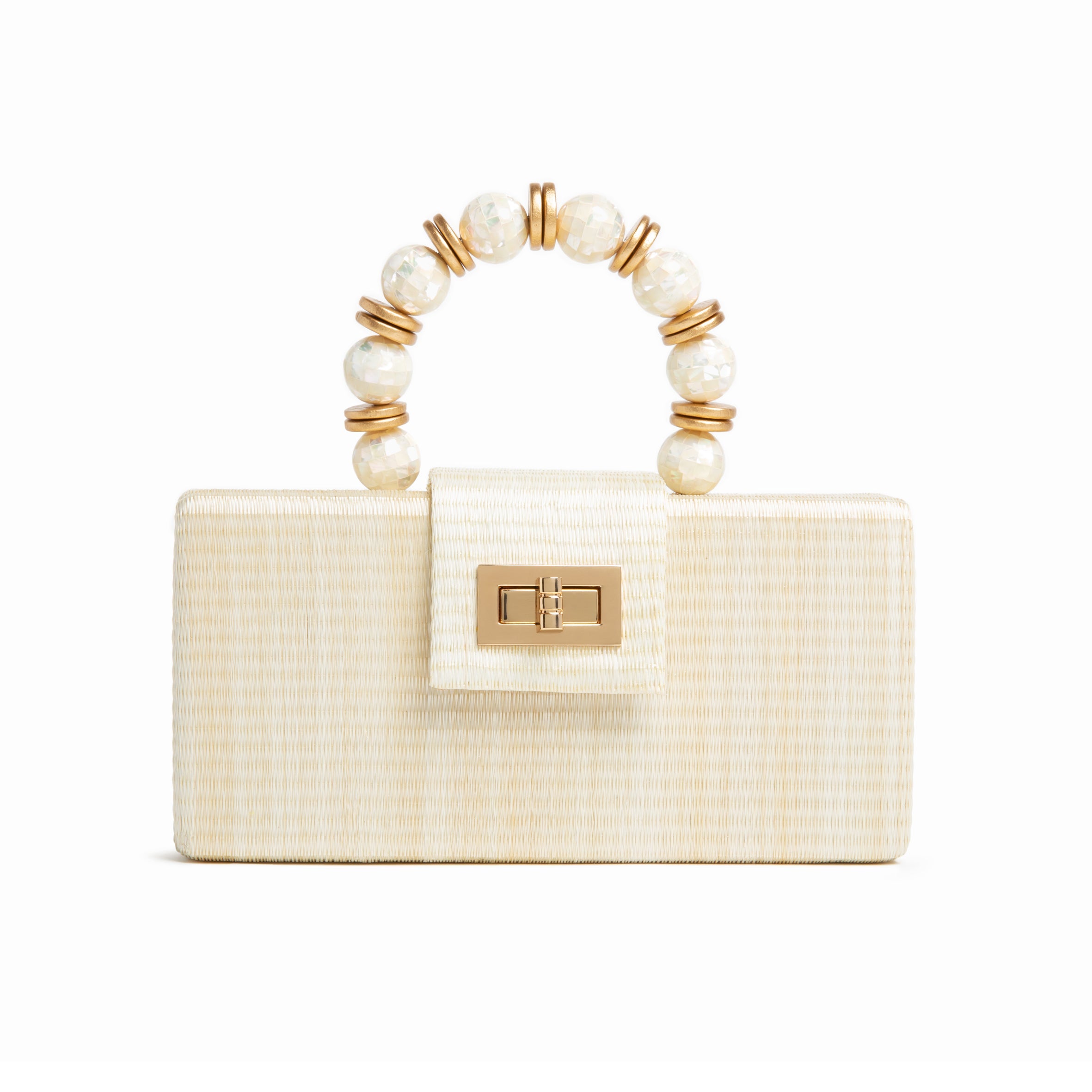 THE SERENA Cream Clutch with Shell Inlay Bead Handle