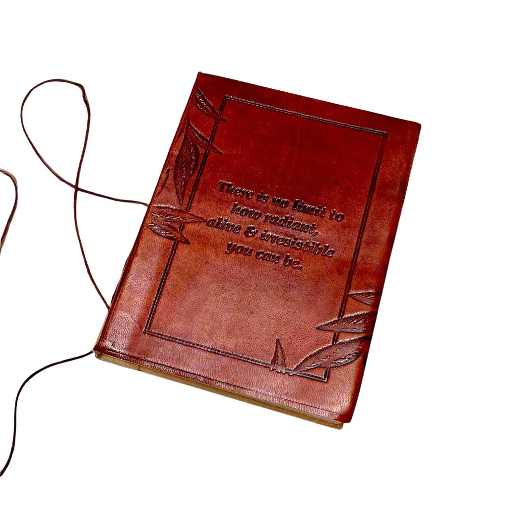 Artisan reddish brown leather diary with motivational quote – thoughtful gift to record thoughts, set goals, or simply affirm self-worth