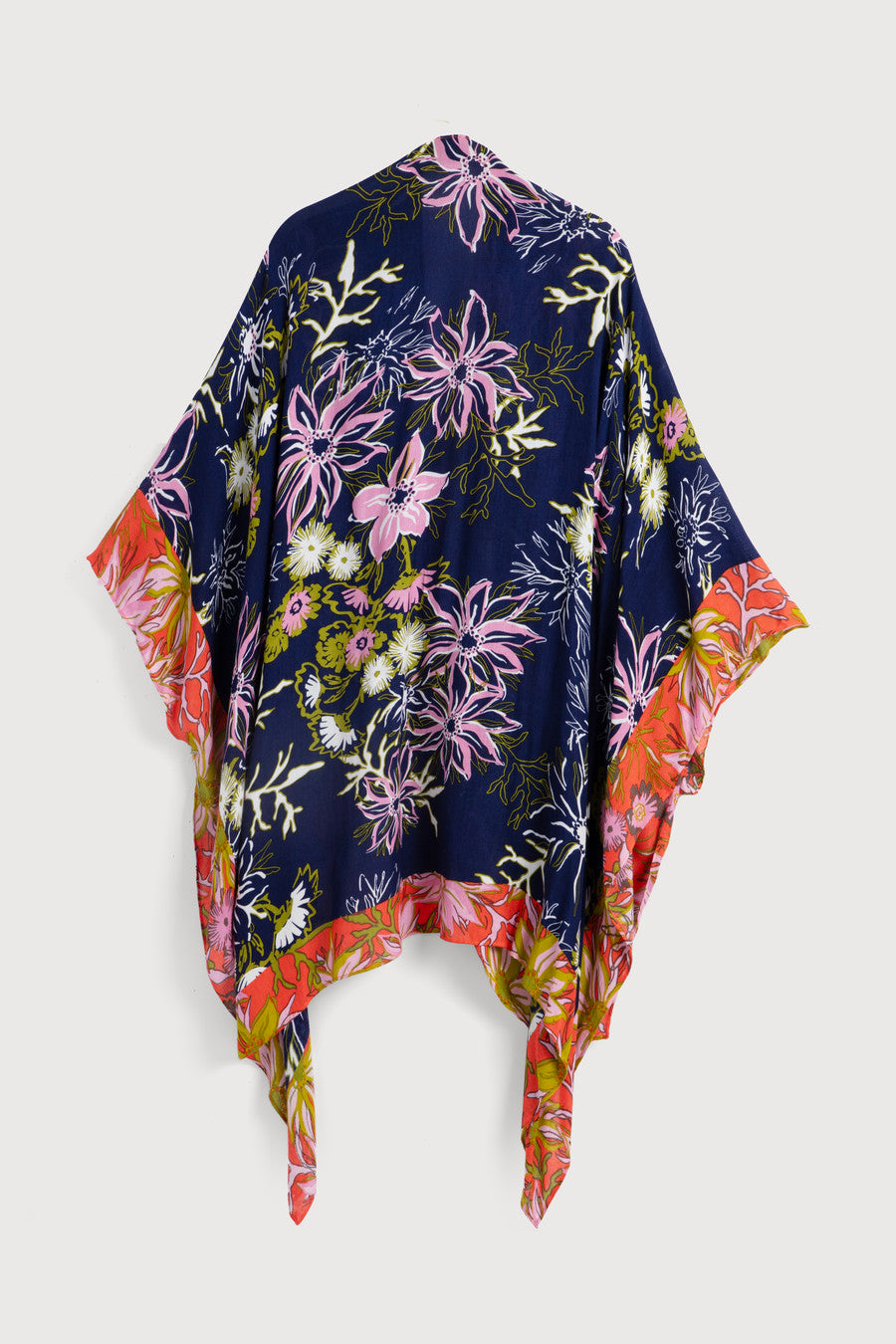 Vibrant Pattern Floral Kimono - Navy