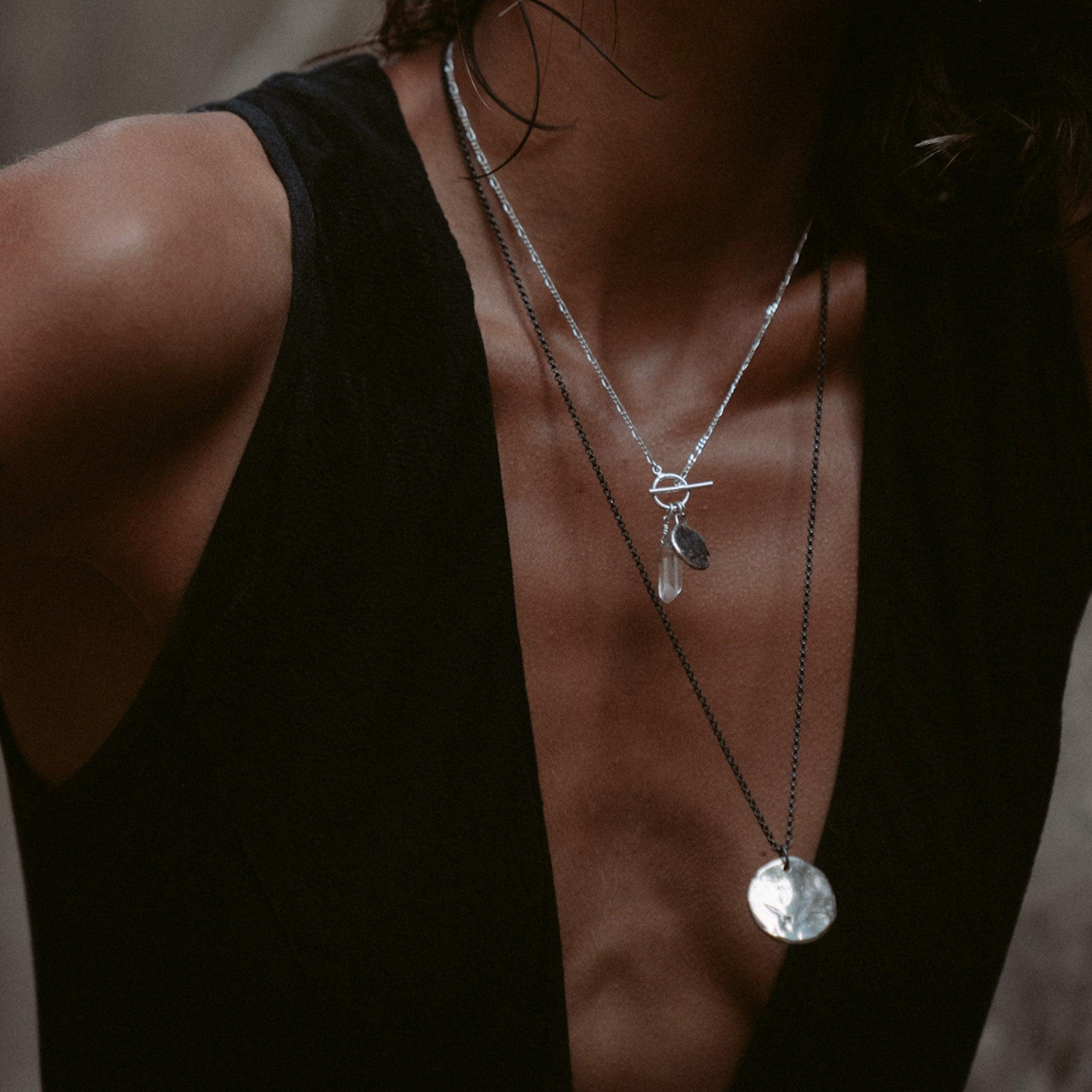 Selene Silver Charm Necklace with Pearl and Crystal - Dea Dia