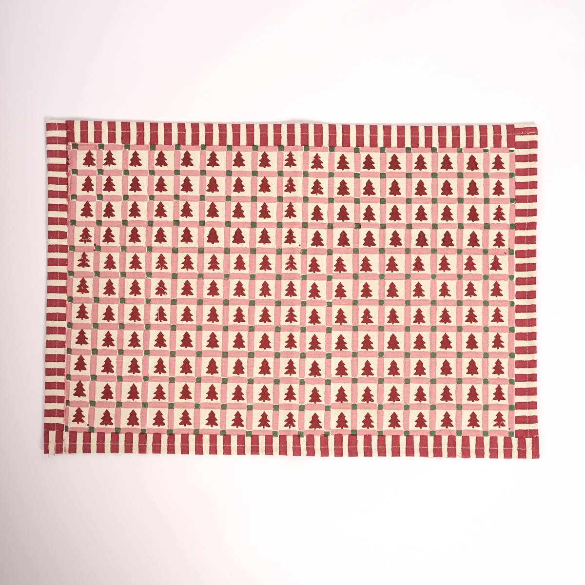 Merry Conifers -  Hand Block-Printed Cotton Placemats Set of 4, Red