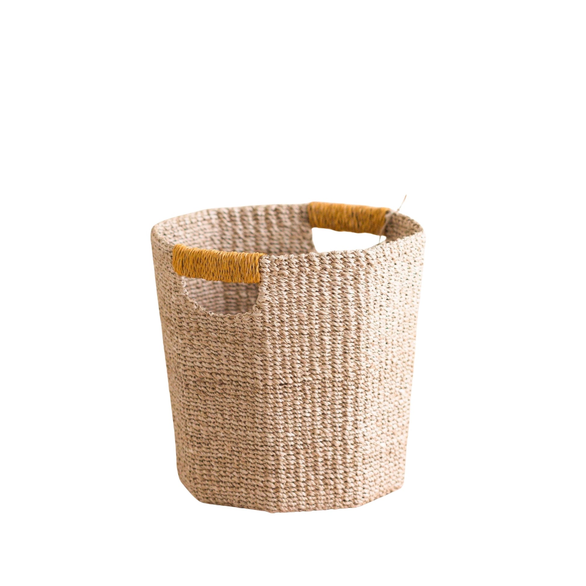 Baskets - Natural Octagon Basket with Mustard Handle - Handwoven Bin | LIKHÂ - LIKHÂ