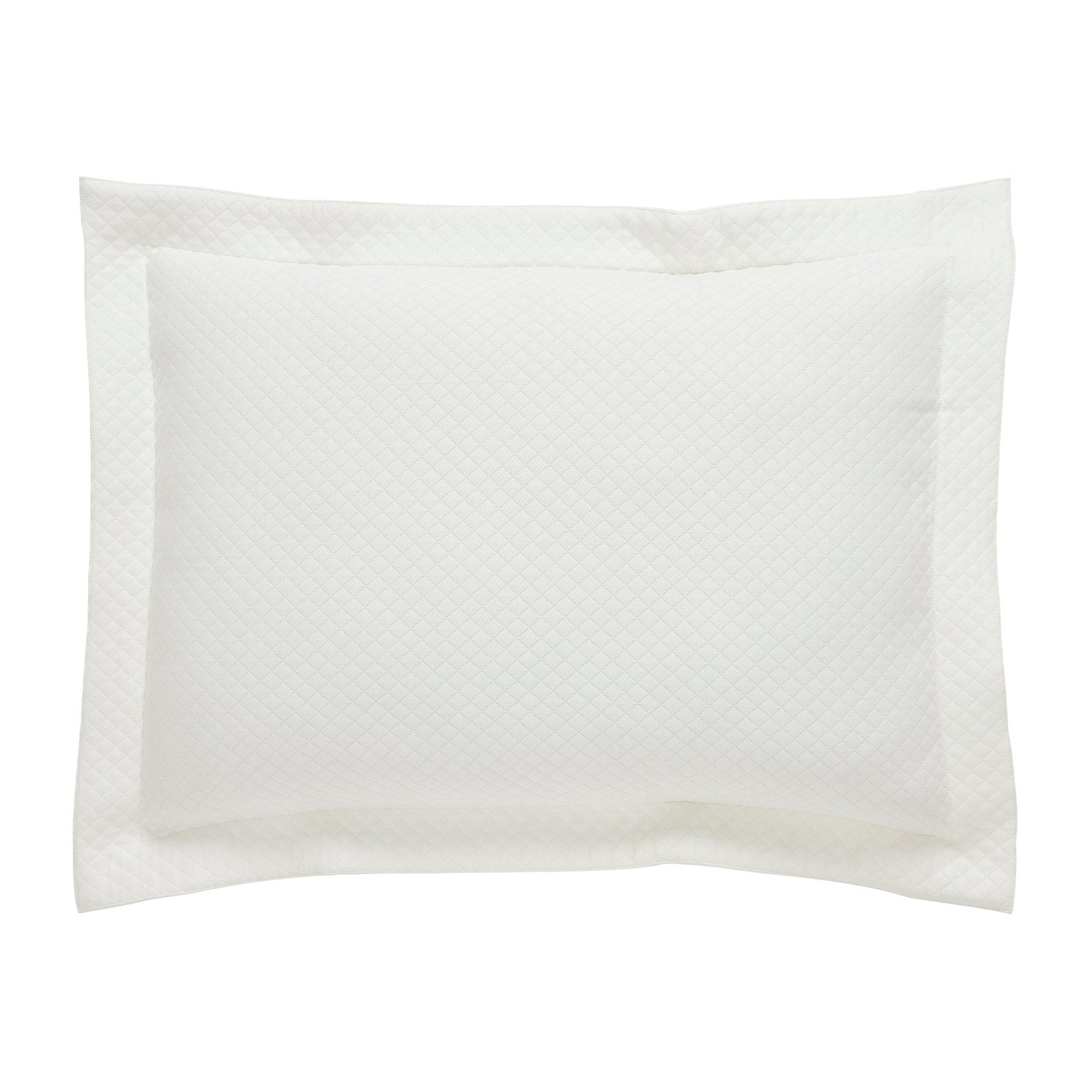 SS-189-2026_1|Crisp white diamond quilted coverlet sham, providing a clean, sophisticated look for any bedroom. Elegant and soft.