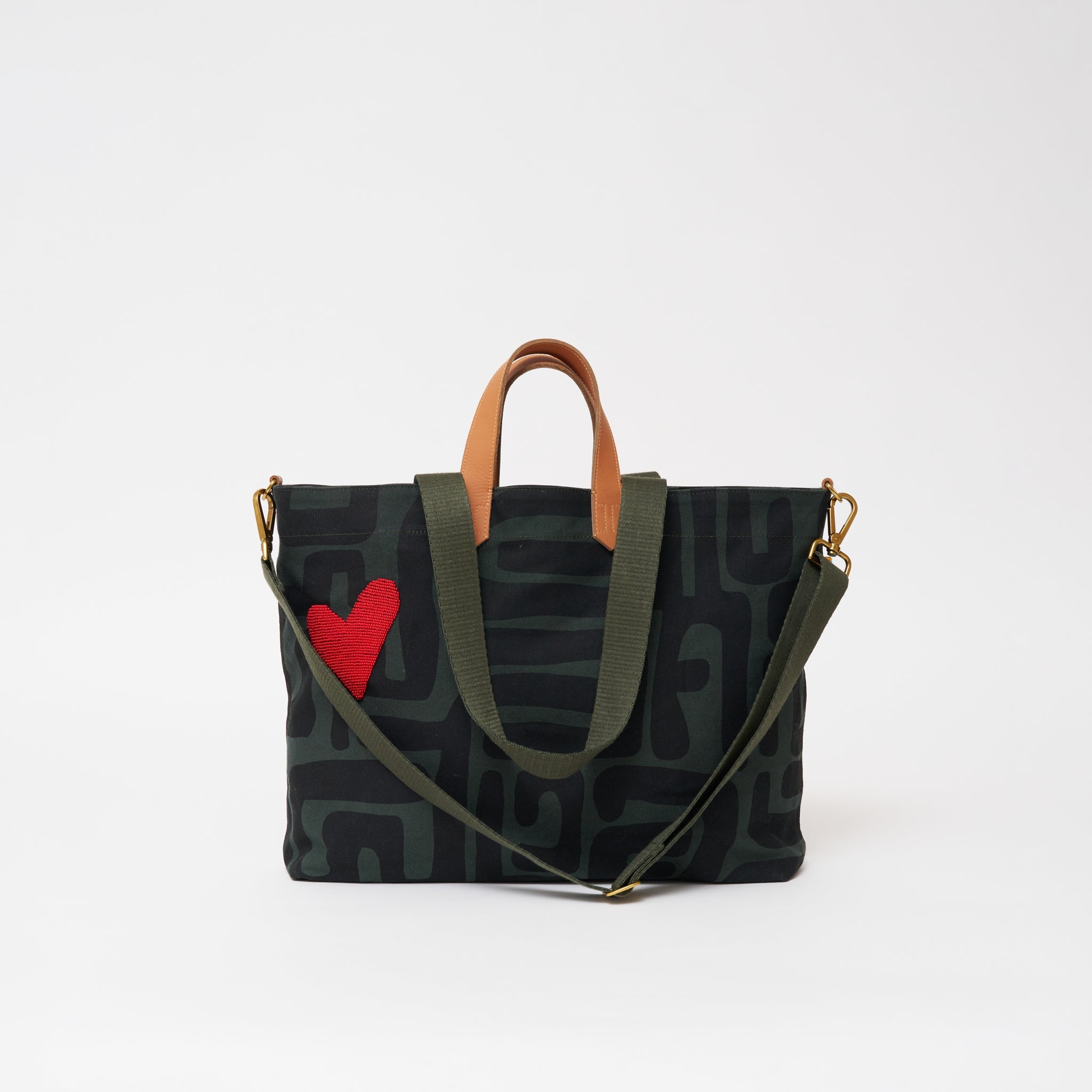 Carryall Bag - Safari Kuba with Red Beaded Heart