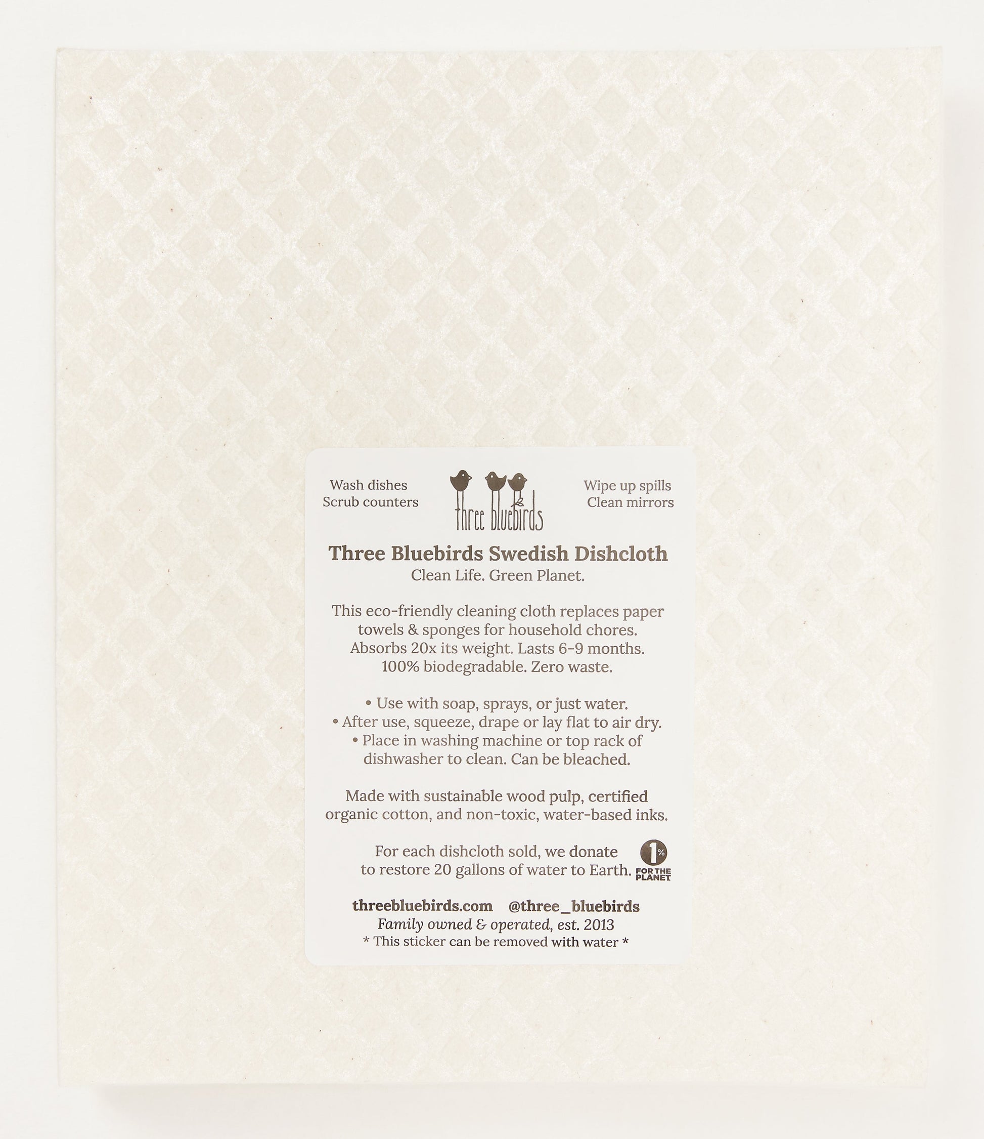 Back of White Swedish Dishcloth