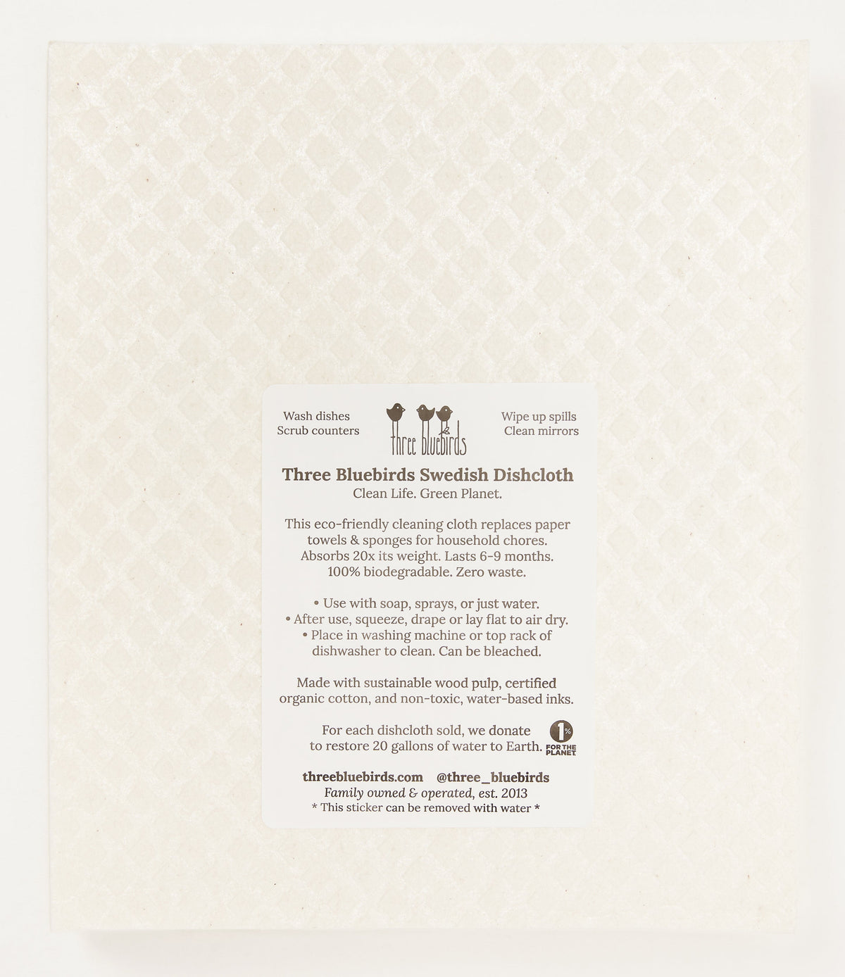 Back of White Swedish Dishcloth