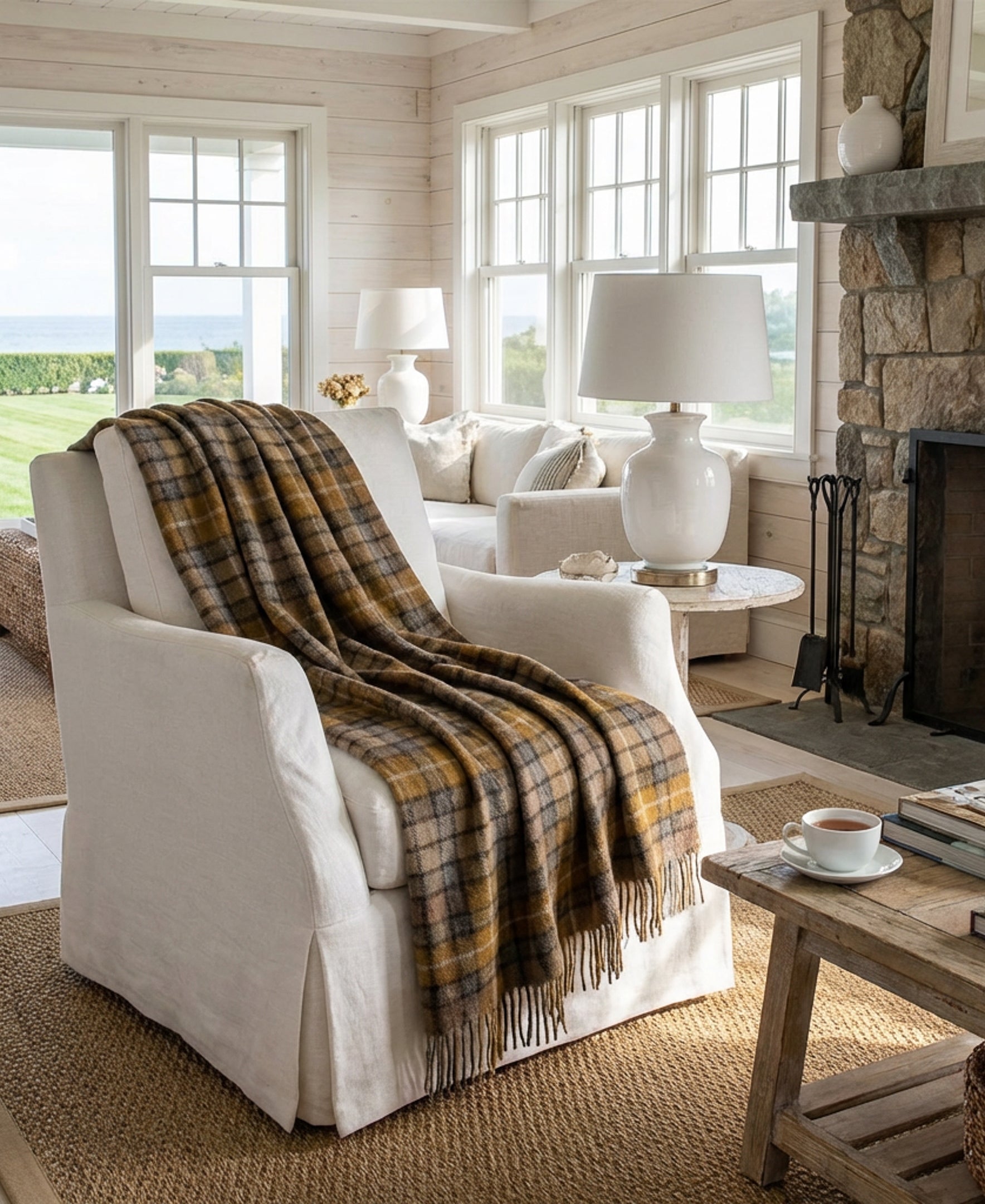 Highland Tweeds Pure New Wool Fluffy Throw ~ Natural Buchanan ~-Throws and Blankets-[bar code]-Prince of Scots