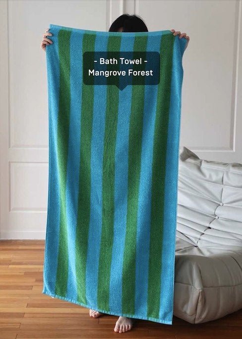 Ultra Soft Absorbent Retro Stripe Bath Towel - 100% Organic Premium Combed Cotton - Retro Stripe Bath Towel - Mangrove - INSPECIAL HOME