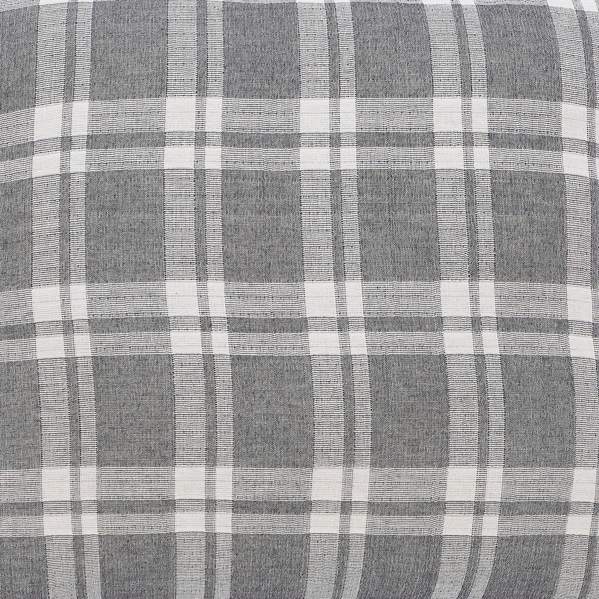 BT-116-11096_6|Close-up of a soft, durable grey and white plaid blanket texture, ideal for rustic or farmhouse bedroom accents.