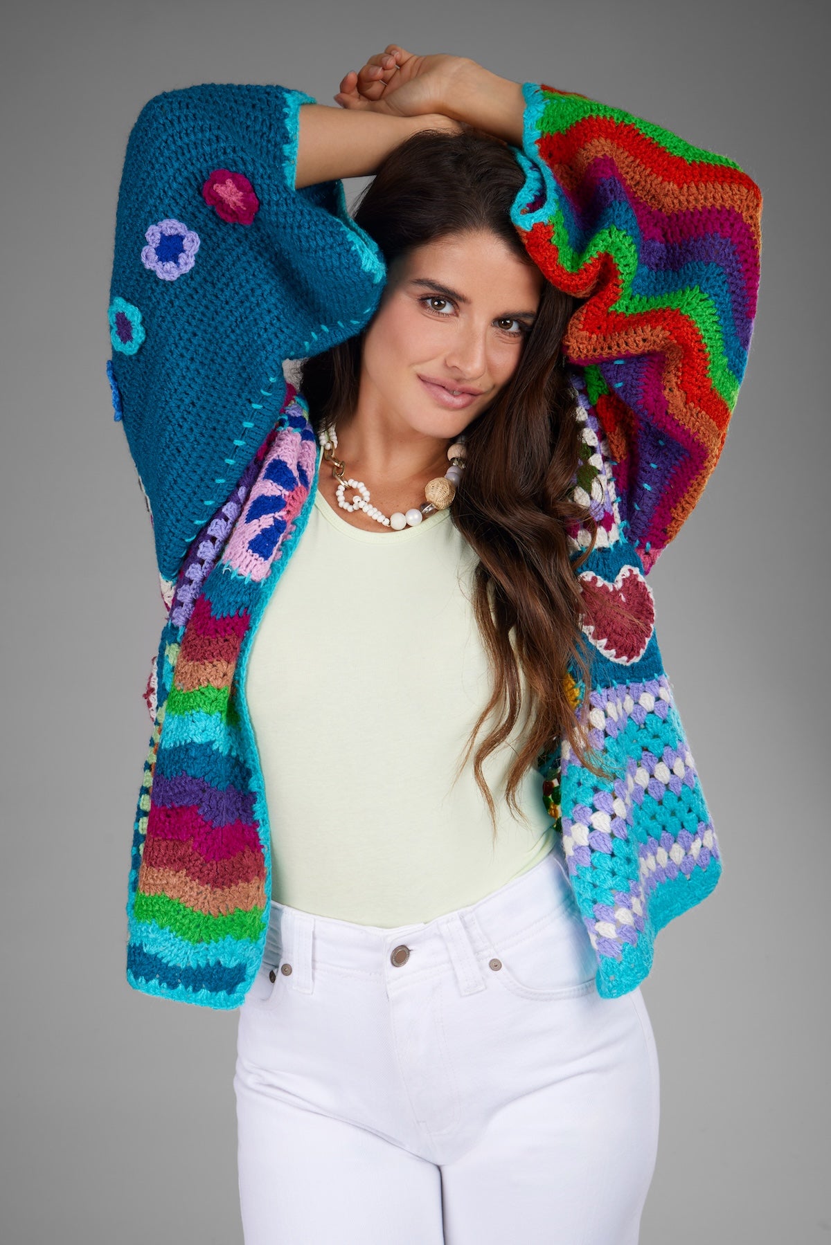 Vibrant Multi Pattern Crochet Cardigan - Multi