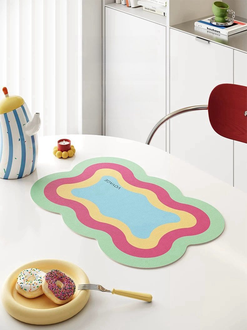 Dopamine Scalloped - edge Placemat Set Of 4 Pcs for Whimsical Table Setting - Scalloped - edge Placemat - Green + Pink + Yellow + Blue Combination - INSPECIAL HOME
