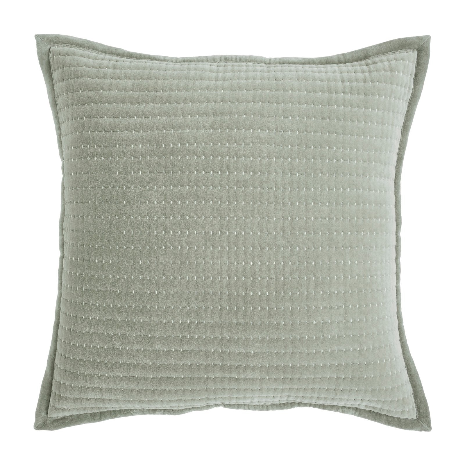 ES-185-2626-LOT1_1|Sage green quilted coverlet with neat horizontal stitching, providing a serene color and modern texture for bedroom decor.