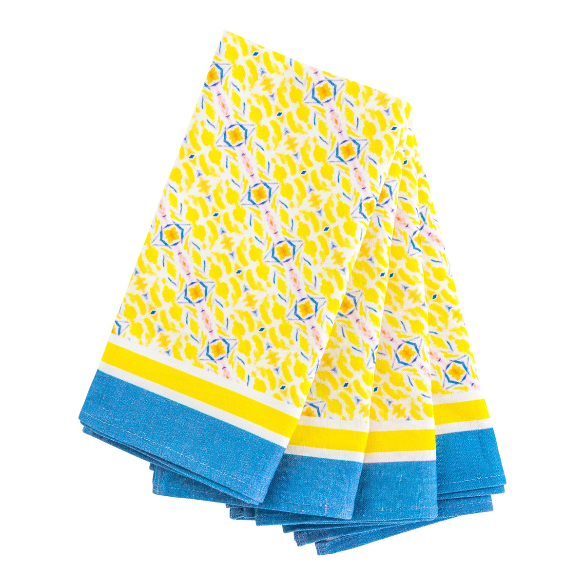 Double Lemon with Orange Marigold Cotton-Linen Dinner Napkins (Set of 4)
