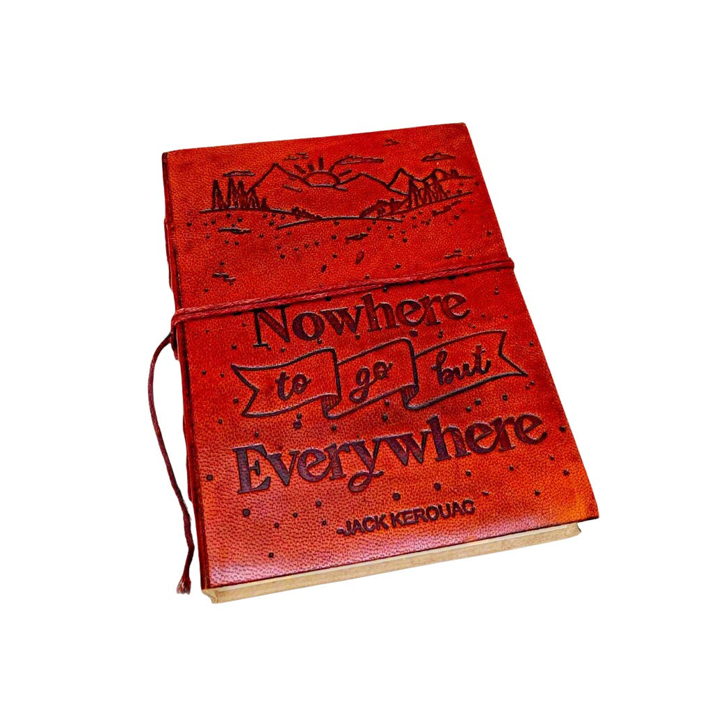 Creative leather sketch journal with motivational quote – great for mixed media, journaling, or idea capturing