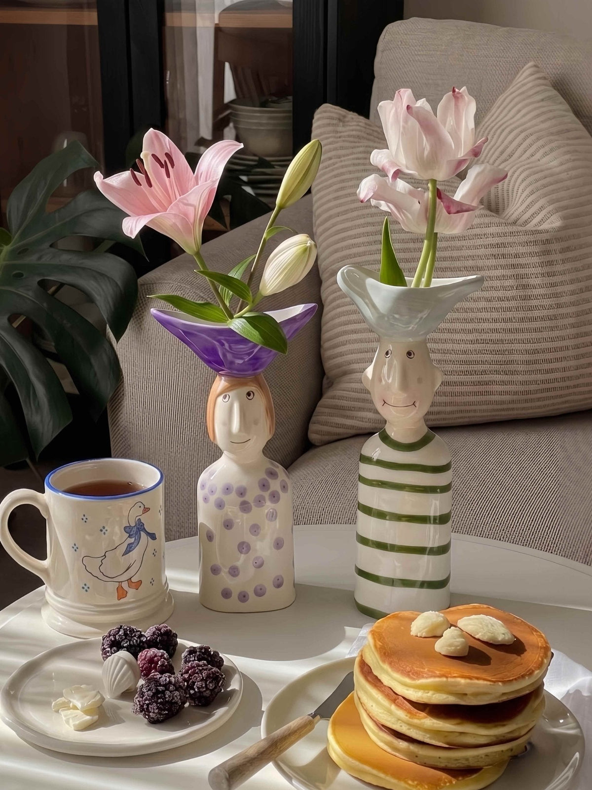 Couple Ceramic Flower Vase – Cute Whimsical Decor for Eclectic Shelf & Table -Vases- Couple Flower Vase-Lil Boy - Inspecial Home