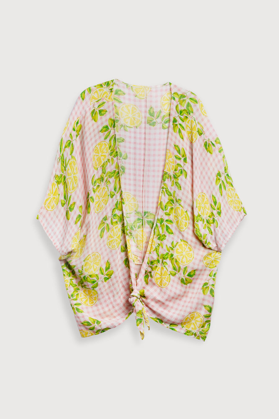 Short Tie Front Kimono Citrus Gingham - Pink
