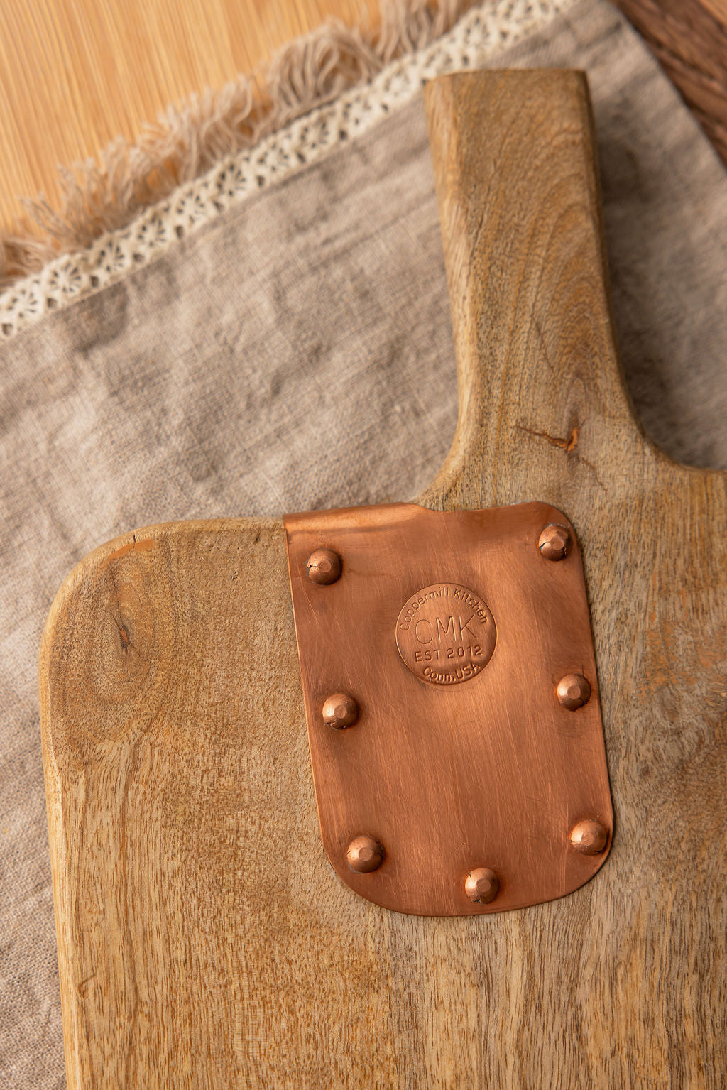 Vintage Inspired Wooden Charcuterie Board with Handmade Copper Details