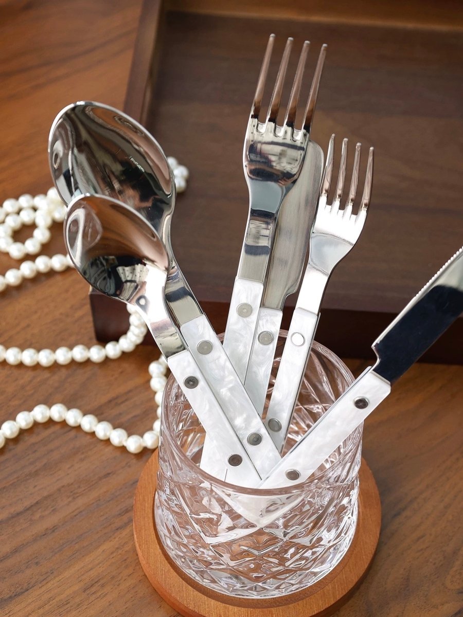 Set Of 10 Pcs Modern Nebula Cutlery, Bistrot Style Rivet Flatware Set - Flatware Sets - Nebula Cutlery Set Of 10 Pcs - Glacier - INSPECIAL HOME