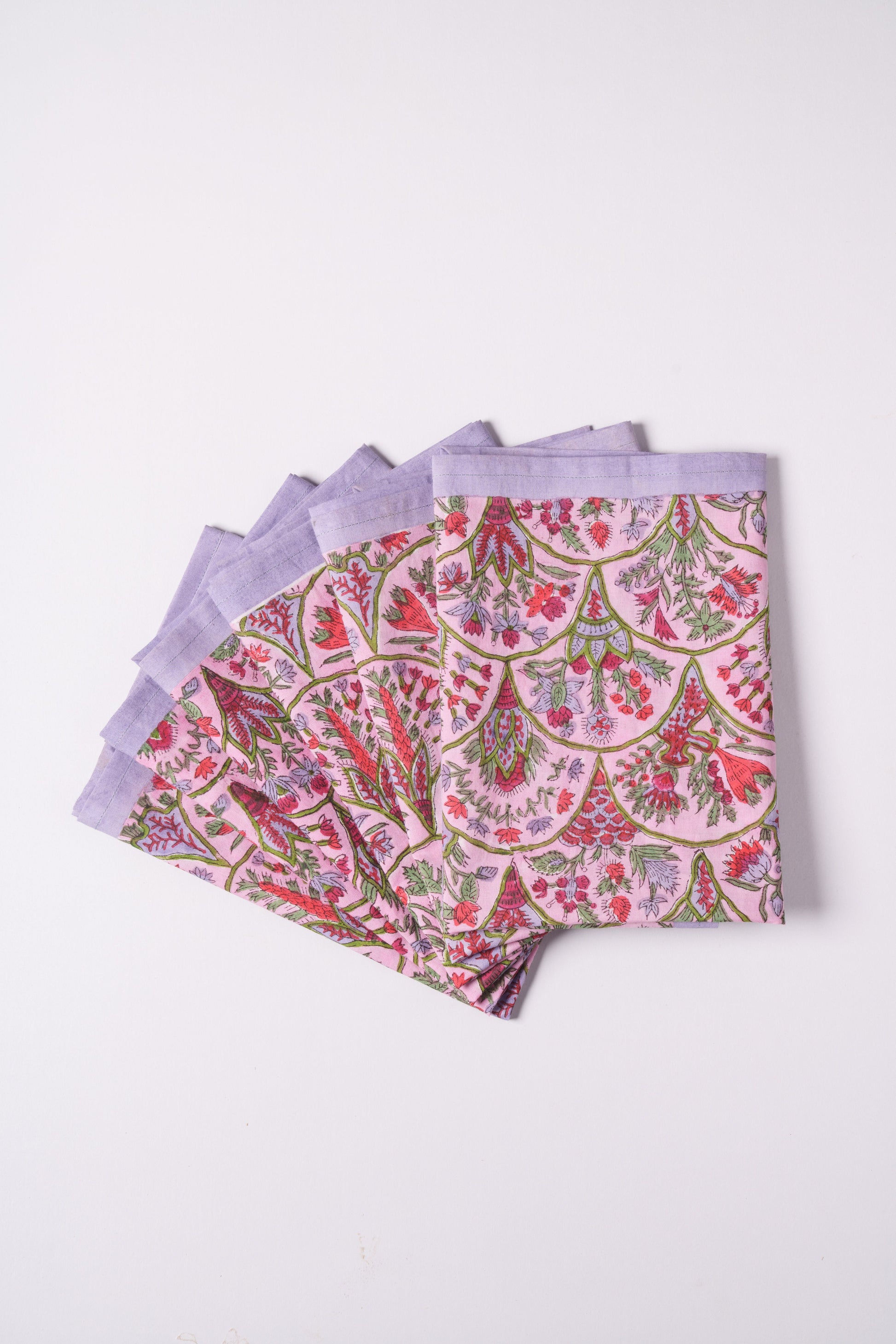 Pink arch blockprint napkins set of 4 with lavender edges