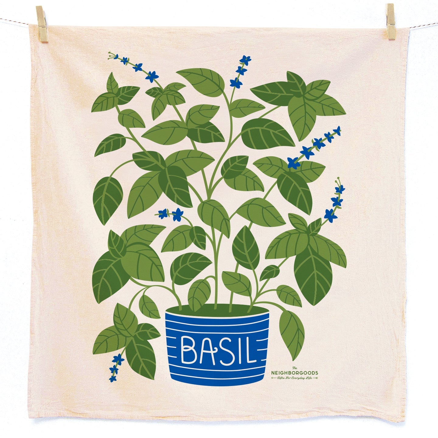 Cotton dish towel with basil design