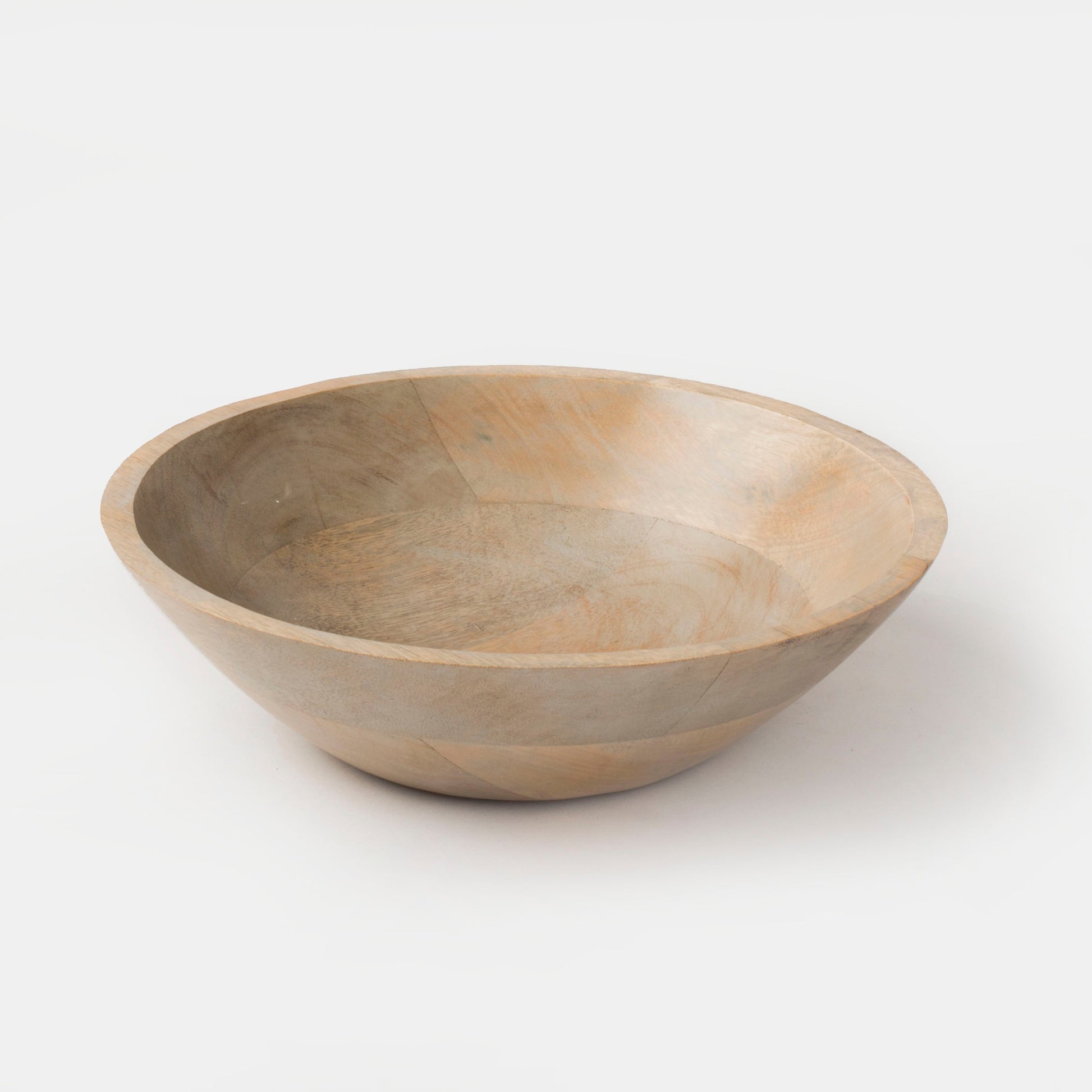 Side profile of a grey Woodform stackable bowl showing the smooth carved edges and deep round structure.