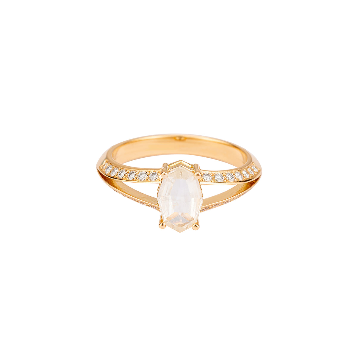 Crystallized 18K Yellow Gold Sapphire Ring