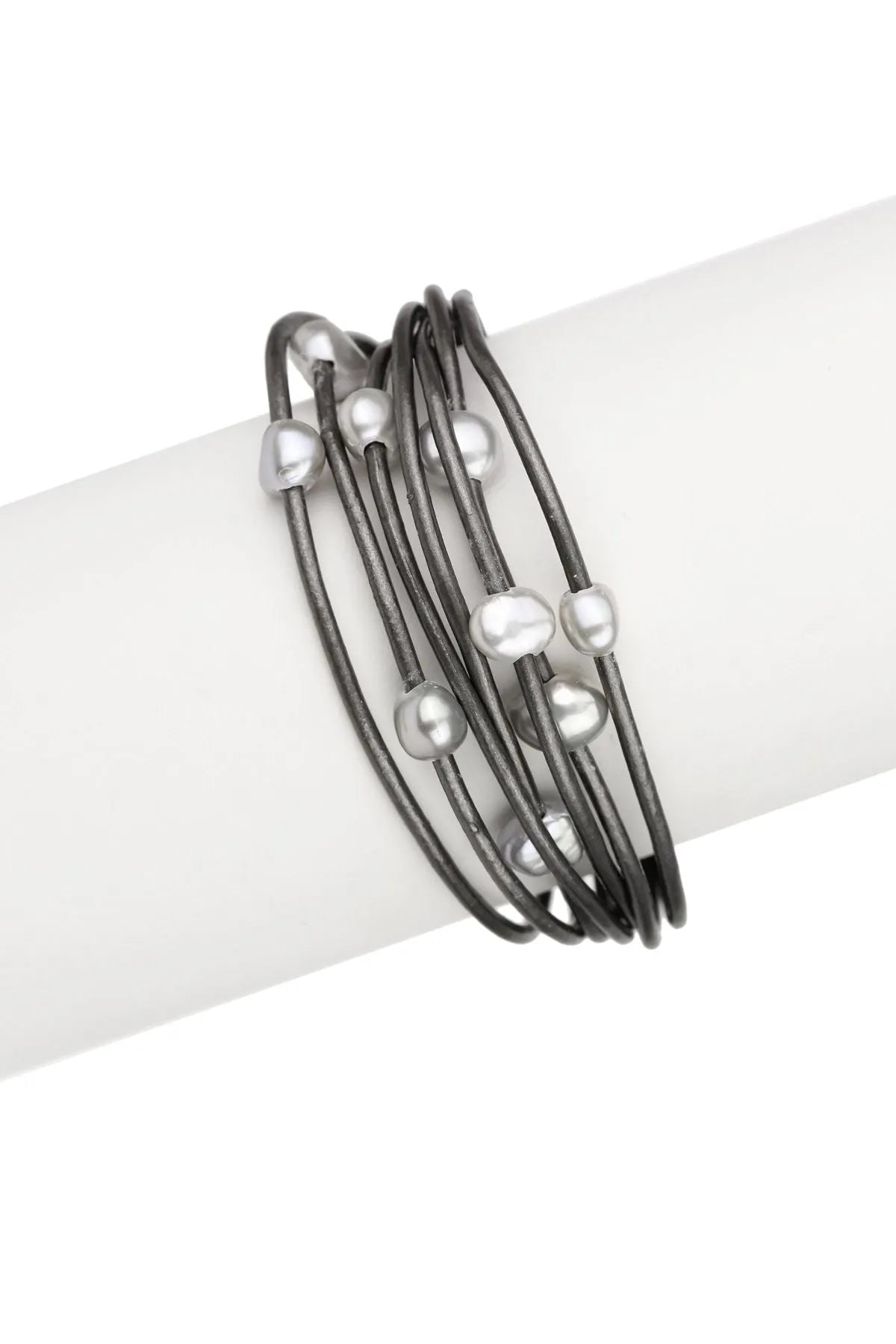 Multi Strand Leather Pearl Bracelet - Dim Gray