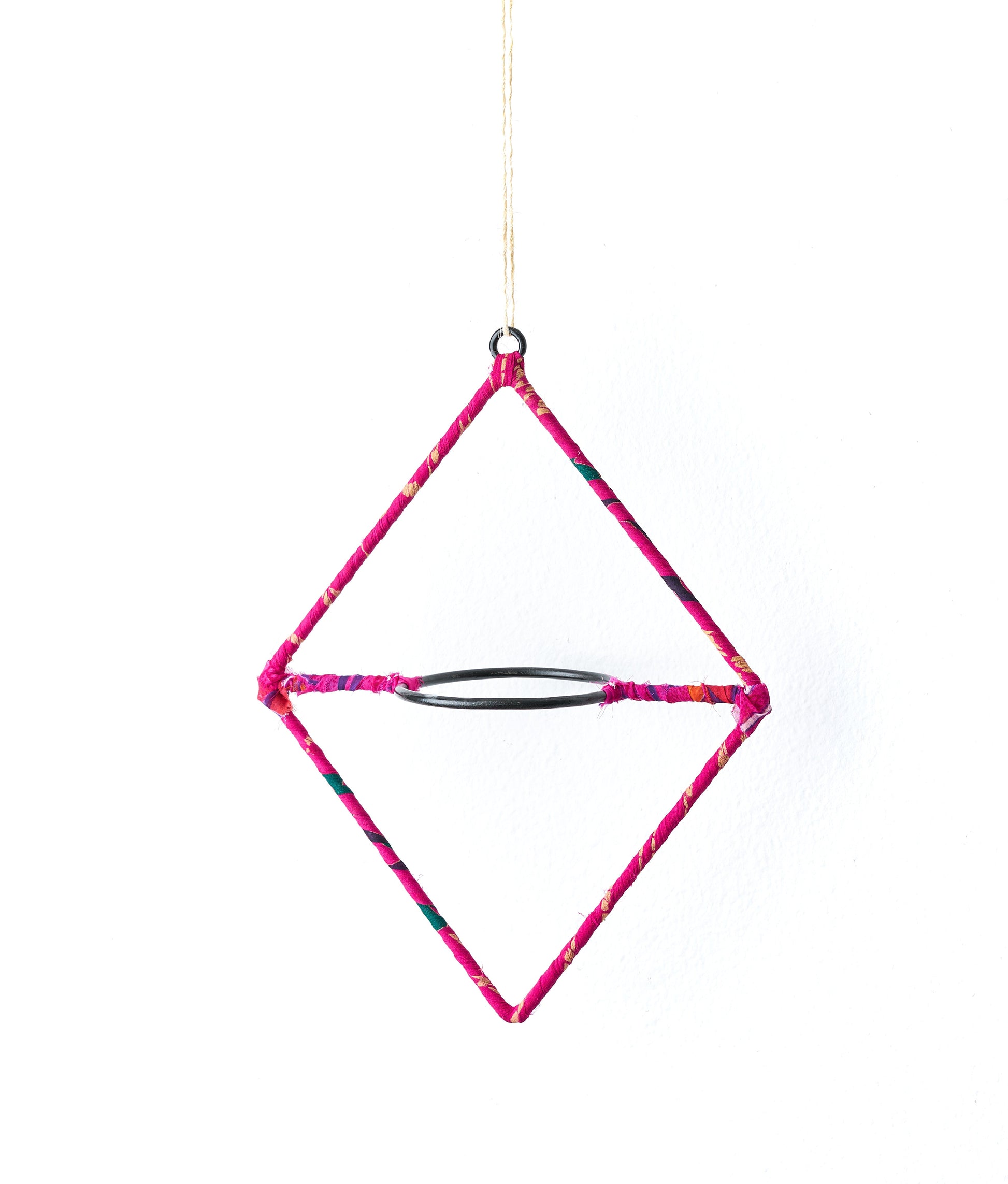 Upcycled Sari Wrapped Hanging Planter with Terracotta Plant Pot - Diamond | Garden | Matr Boomie