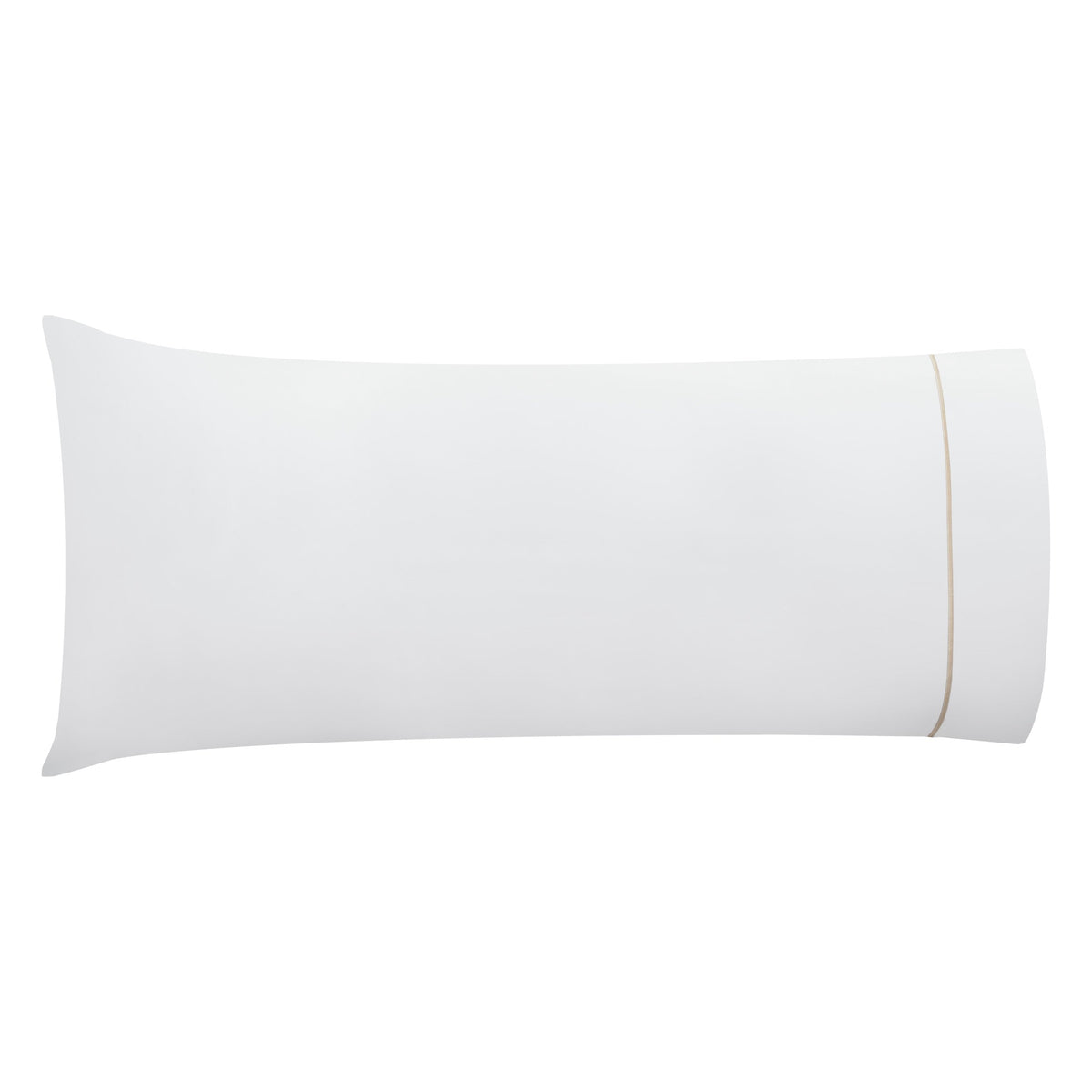 ASP-532-2032_4|White 100% cotton pillowcase with a sateen weave texture and a single light green piping detail along the open border.