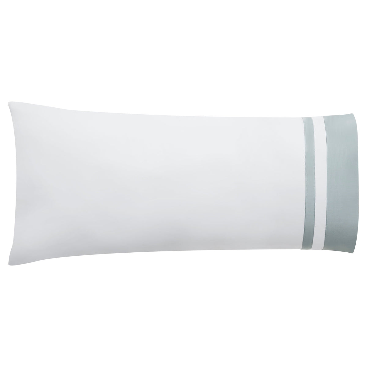 ASP-542-2032_1|Stacked pair of standard 100% cotton sateen pillowcases in white with a wide olive green border and two white stripes.