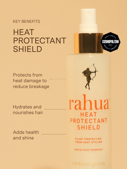 key benefits of rahua heat protectant shield including protecting hair from heat damage, breakage,hydrating,nourishing, shine|variant:2-oz