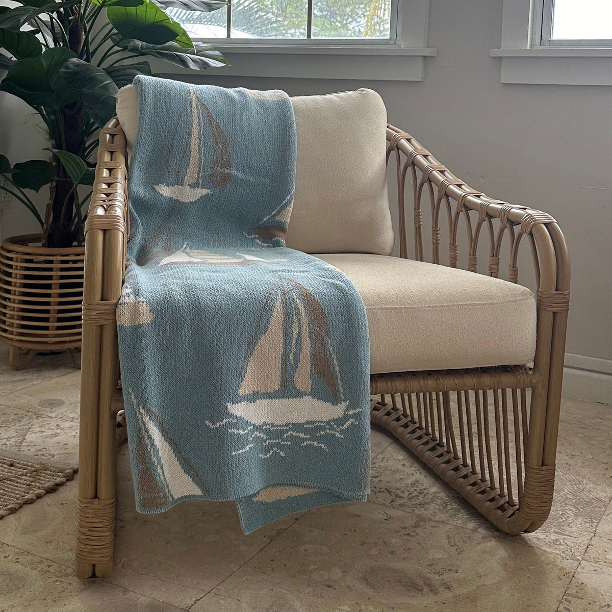 in2green Eco Throw Cotton Sustainable Knit Throw Blanket | Sailboats 753275975473 BL01CSB1