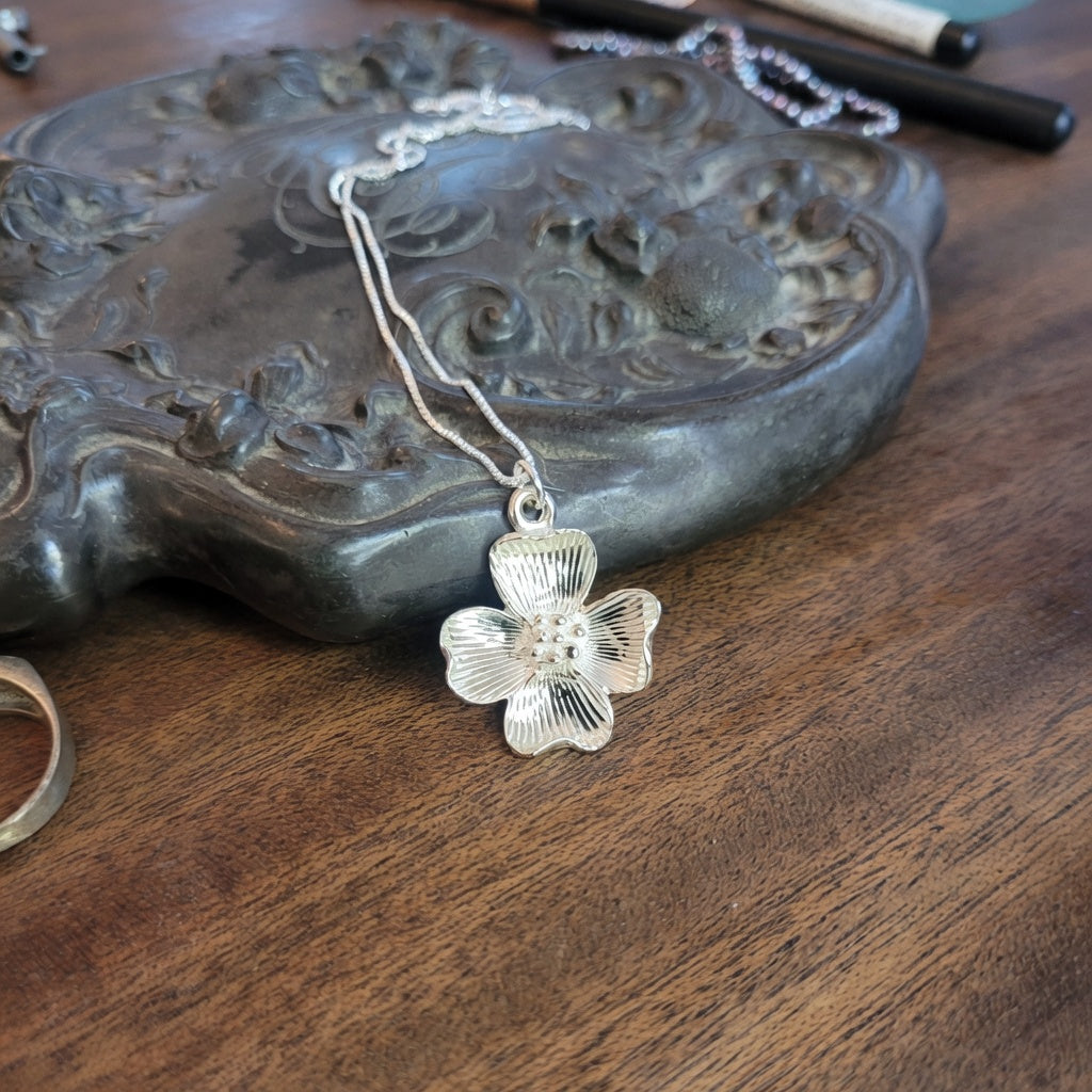 Dogwood Flower Necklace in Sterling Silver