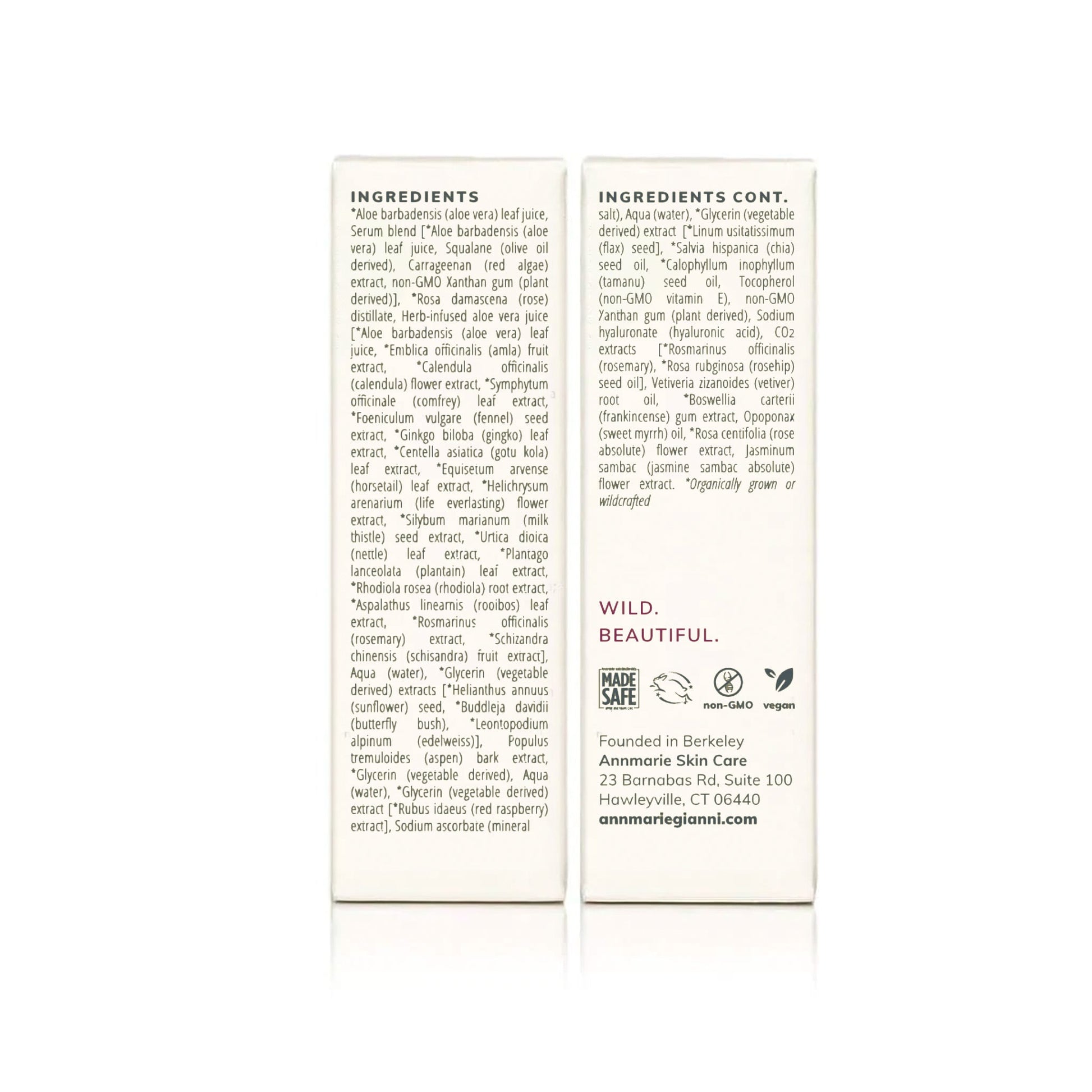 Annmarie Skin Care Anti-Aging Serum packaging showing full ingredient list and product details.
