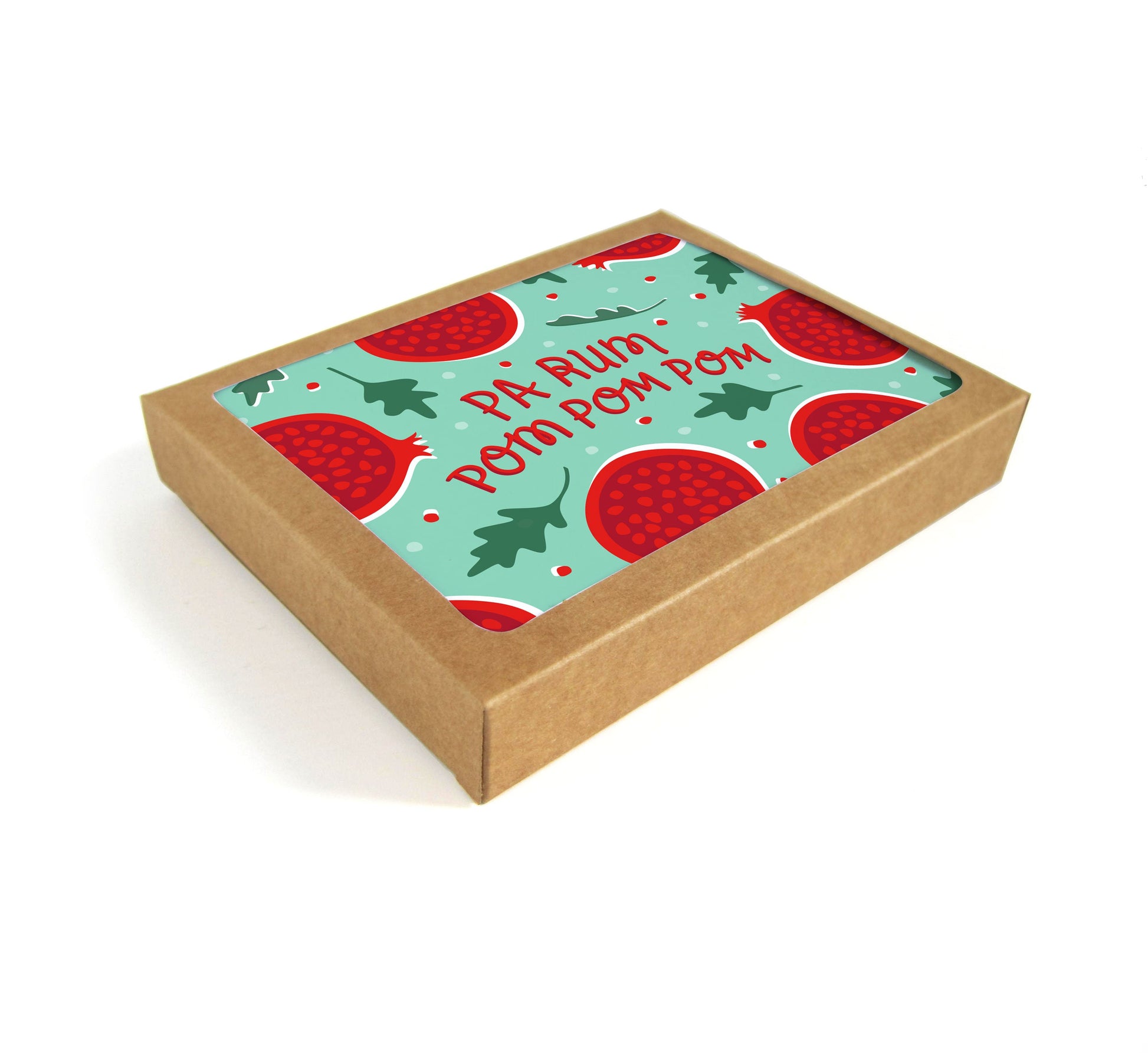 Packaged set of 8 Pa Rum Pom Pom Pom holiday cards