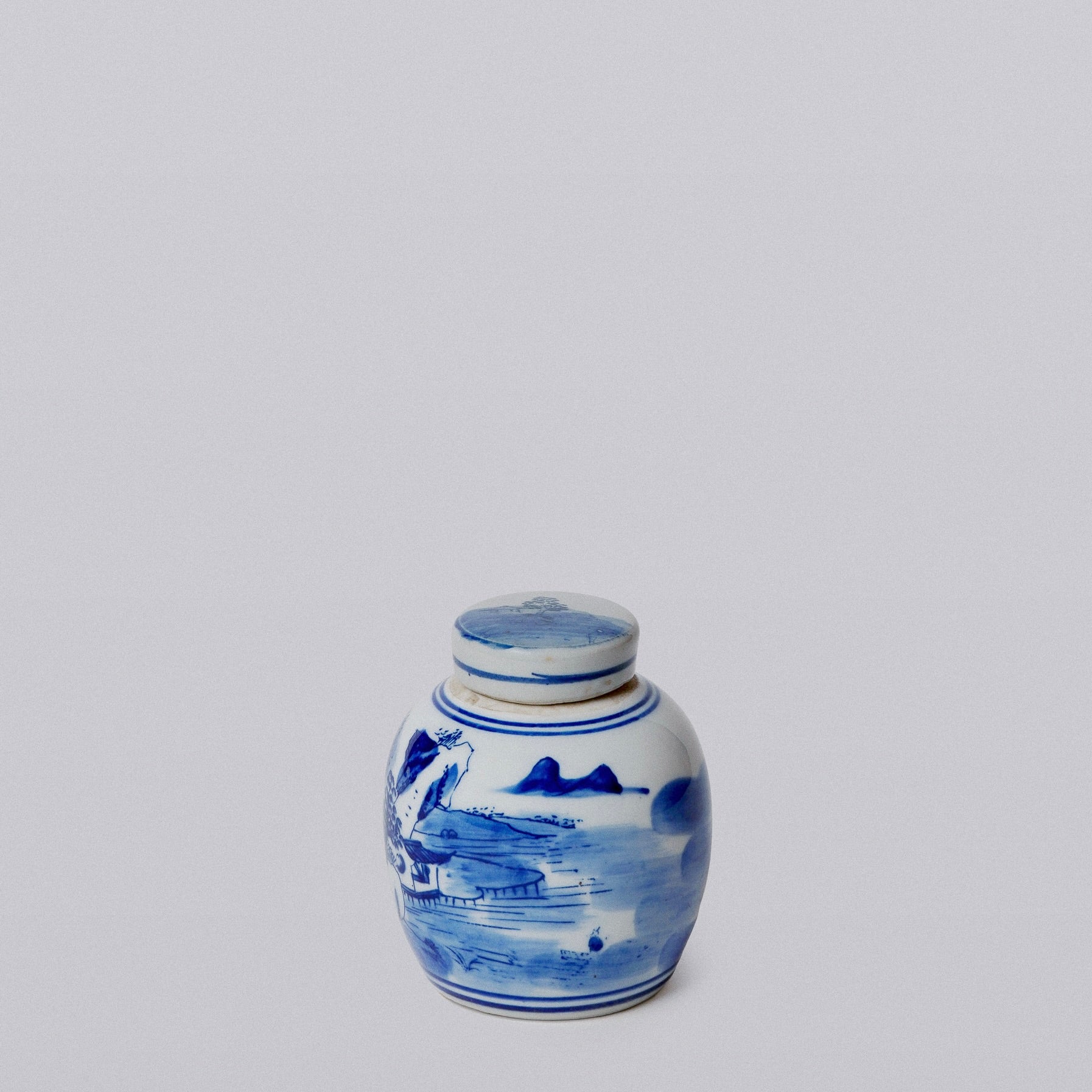 Blue and White Porcelain Mini Landscape Round Storage Jar