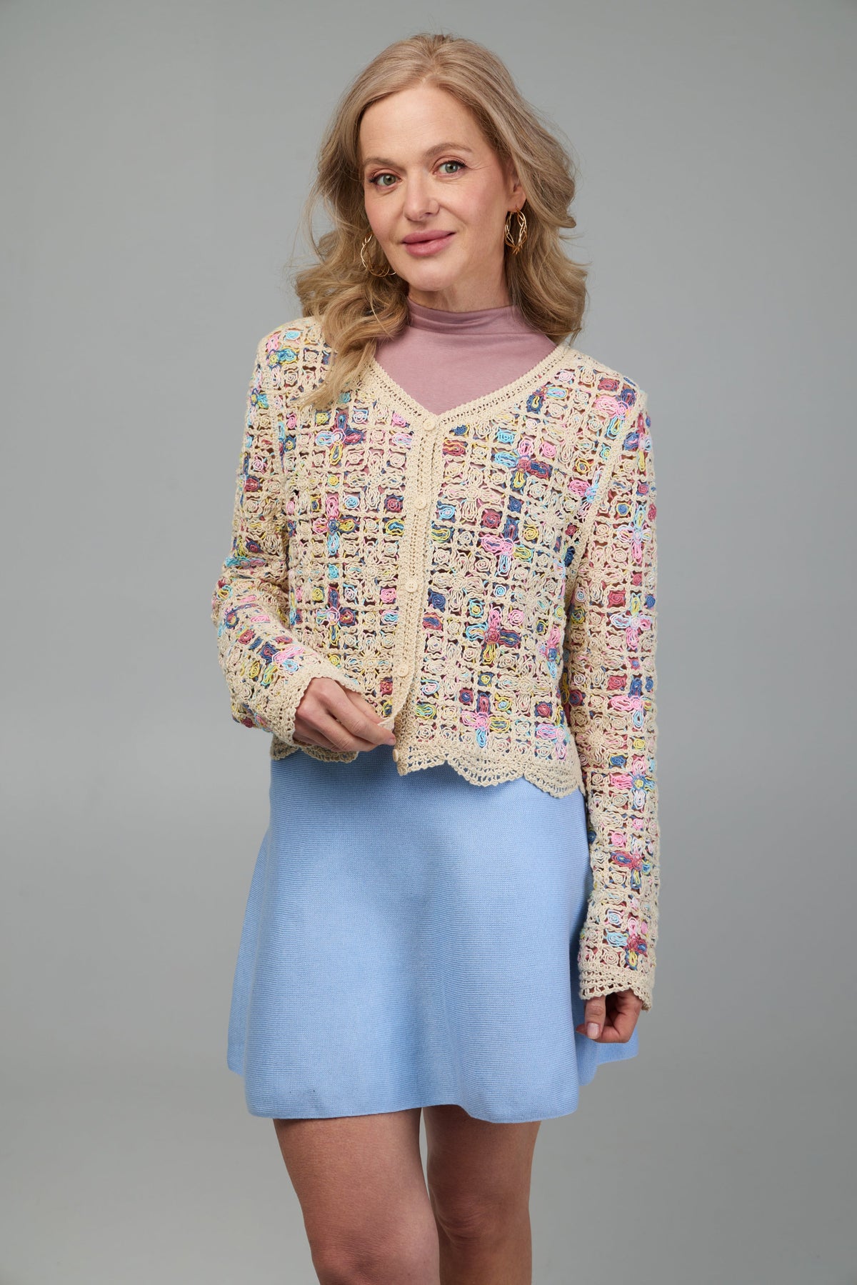Scalloped Floral Crochet Cardi - Multi