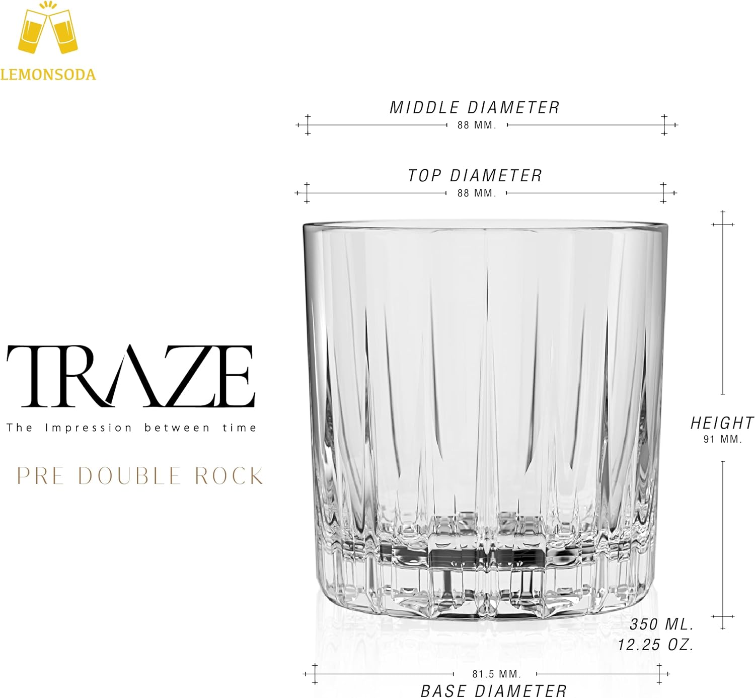 LEMONSODA Premium Double Rocks Whiskey Glasses - Set of 6 Cocktail Glasses - 12oz - Lemonsoda