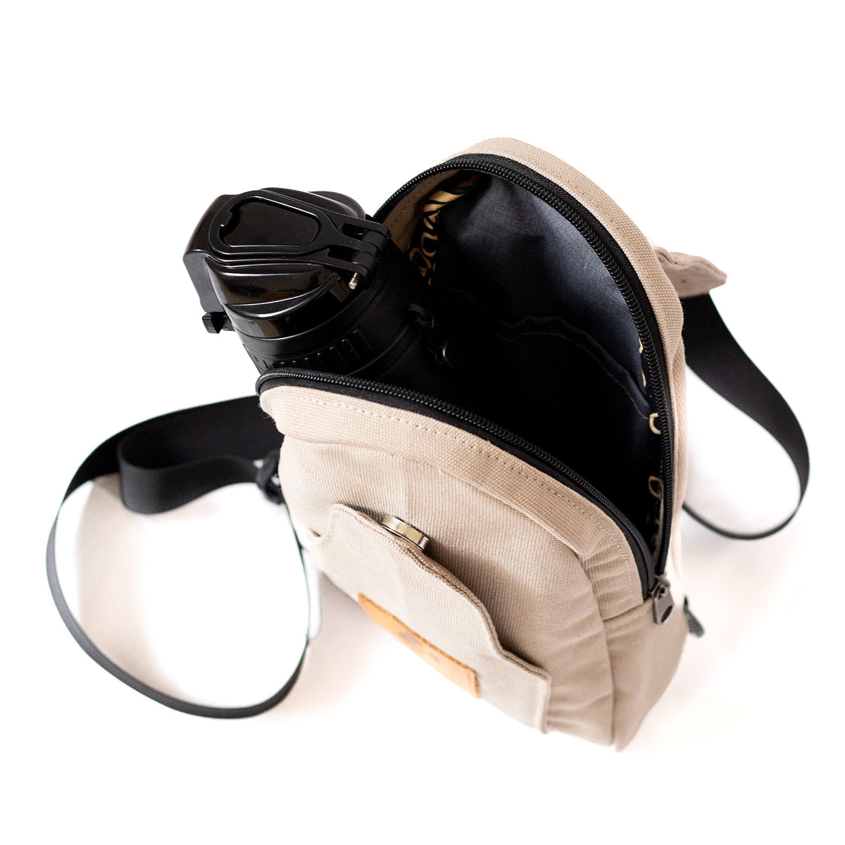 Buru sand white canvas crossbody sling bag worn #color_sand-white