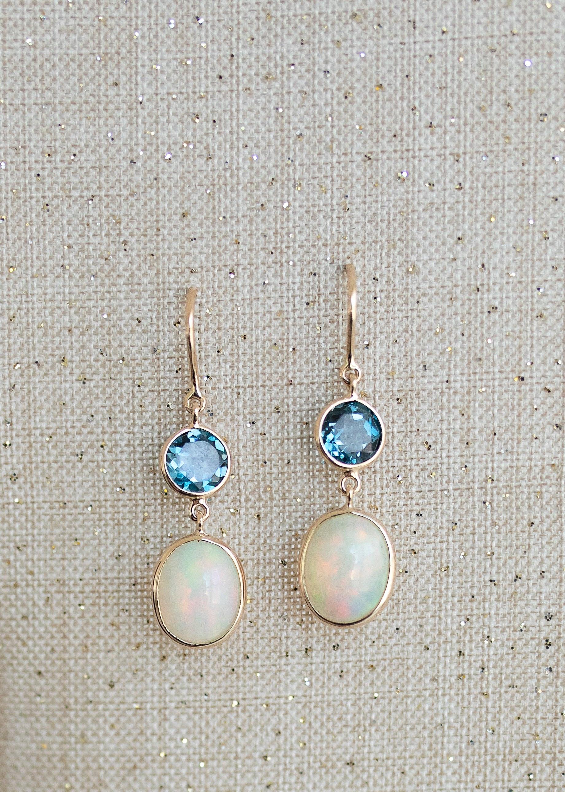 Celestial Duo Earrings minimal everyday fine jewelry in solid gold and sterling 925 silver with natural gemstones.