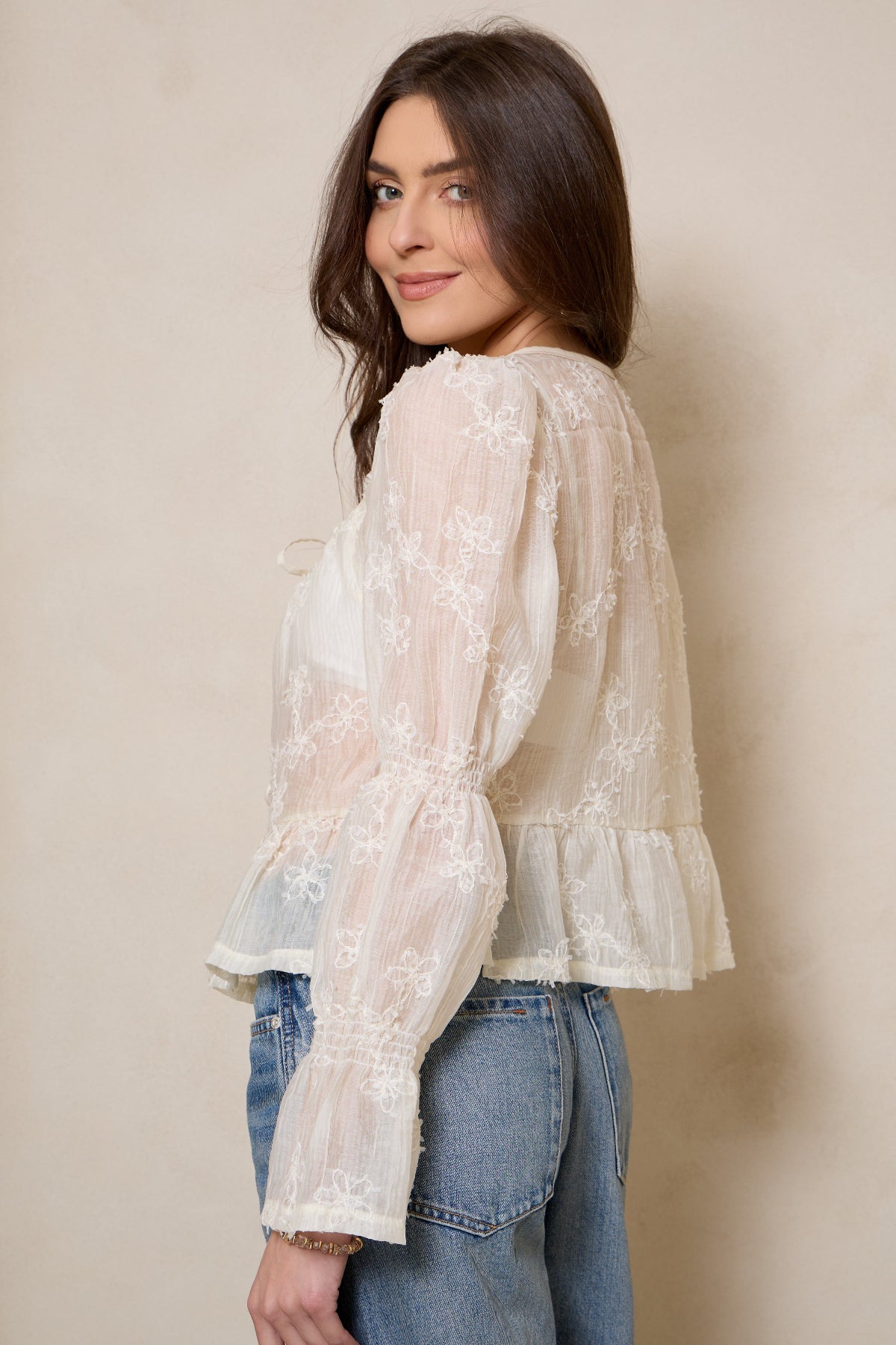 Meadow Floral Tie Front Top - Ivory