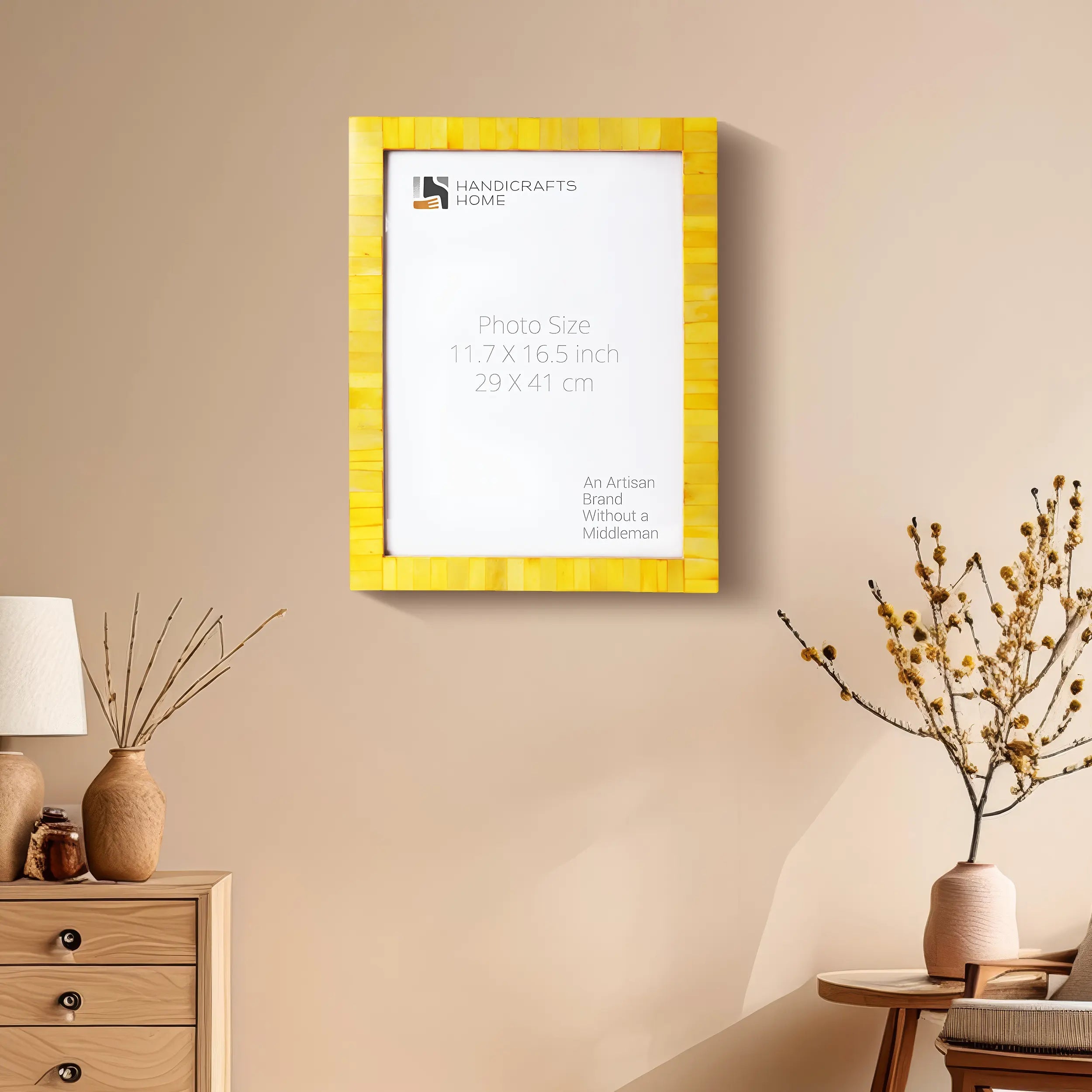 Poster Picture Frame Classic Pattern Bone Inlay Collection in 3 Sizes, Yellow