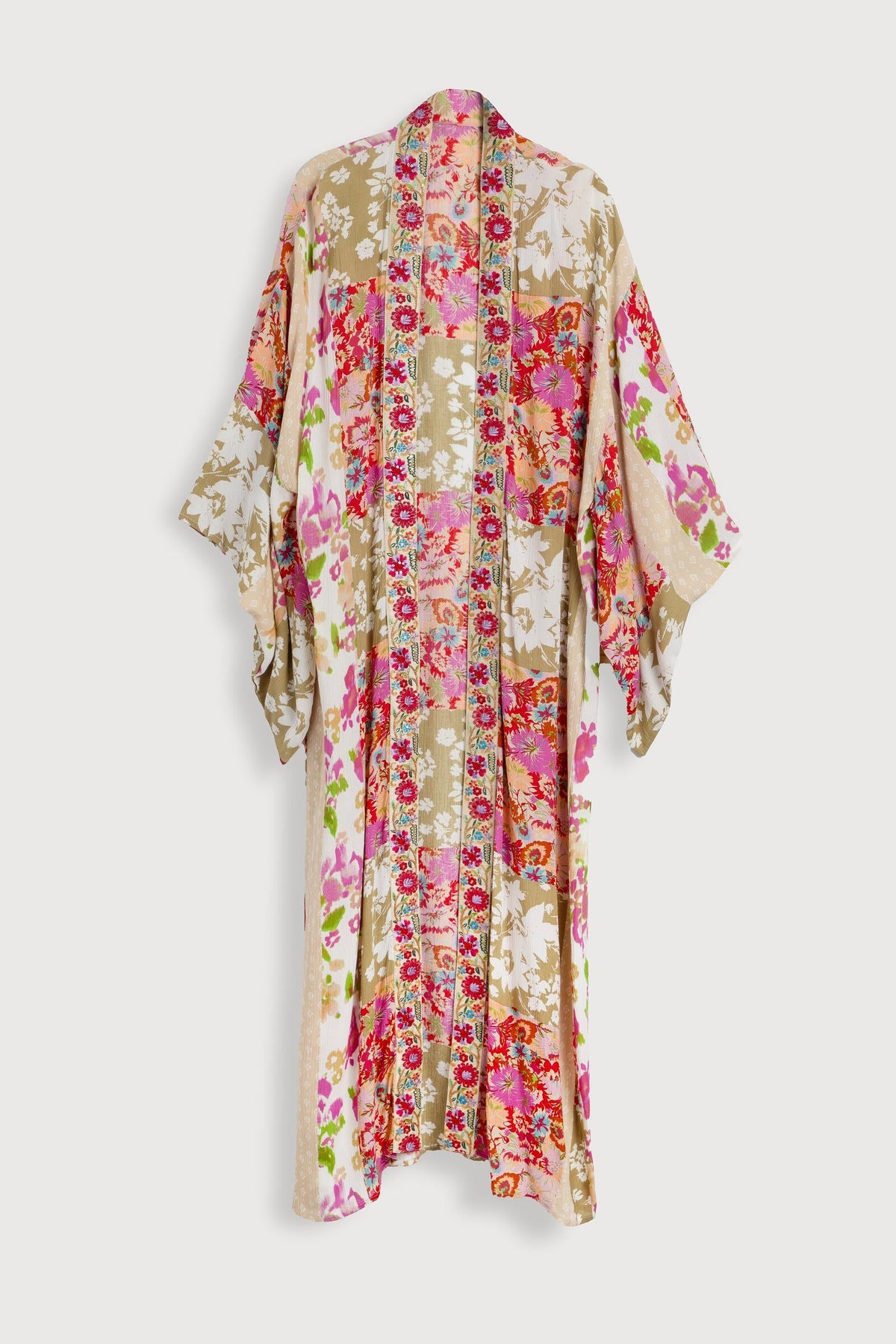 Lace Embroidered Floral Kimono - Pink